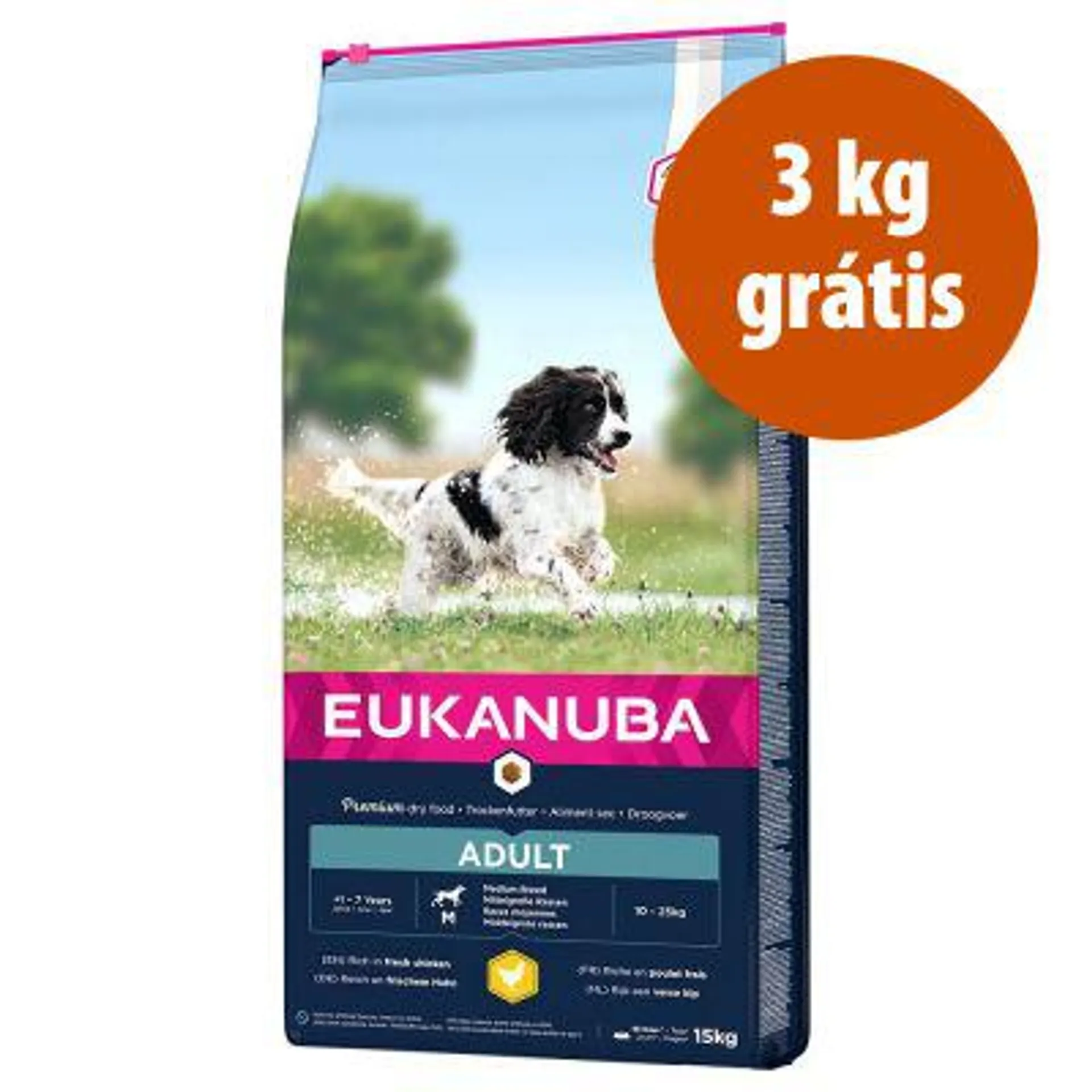 Eukanuba ração 18 kg em promoção: 15 kg + 3 kg grátis!