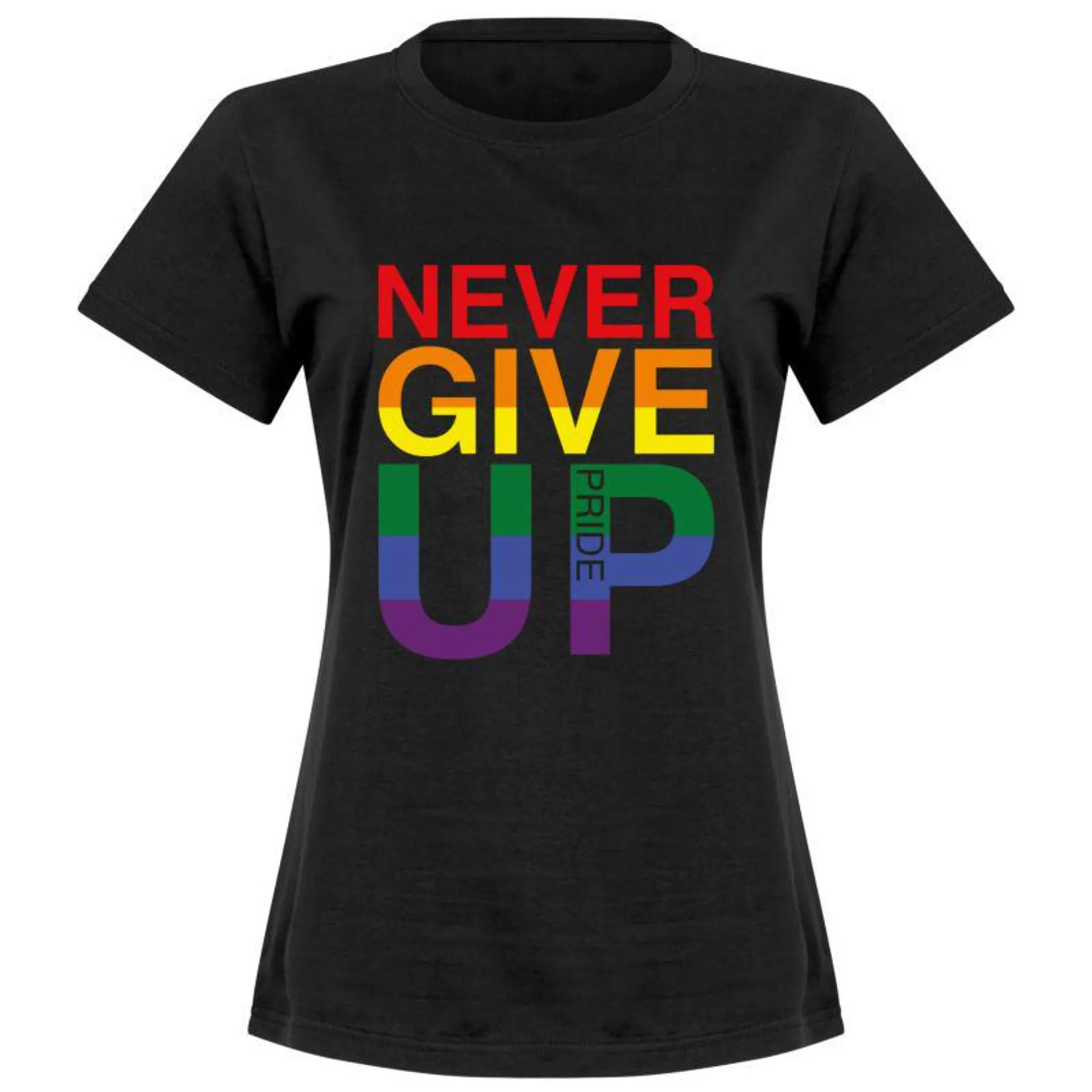 Never Give Up Pride Womens T-Shirt - Black