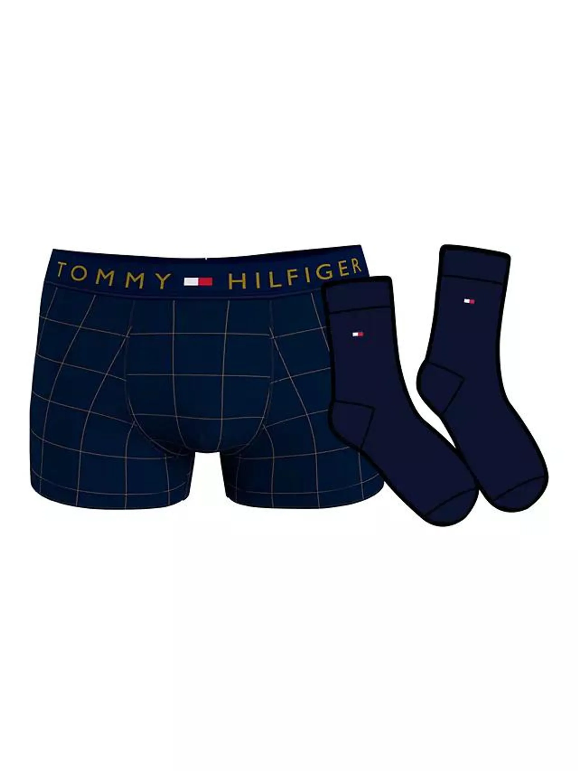 Tommy Hilfiger Window Check Jersey Trunks & Socks Set, Desert Sky