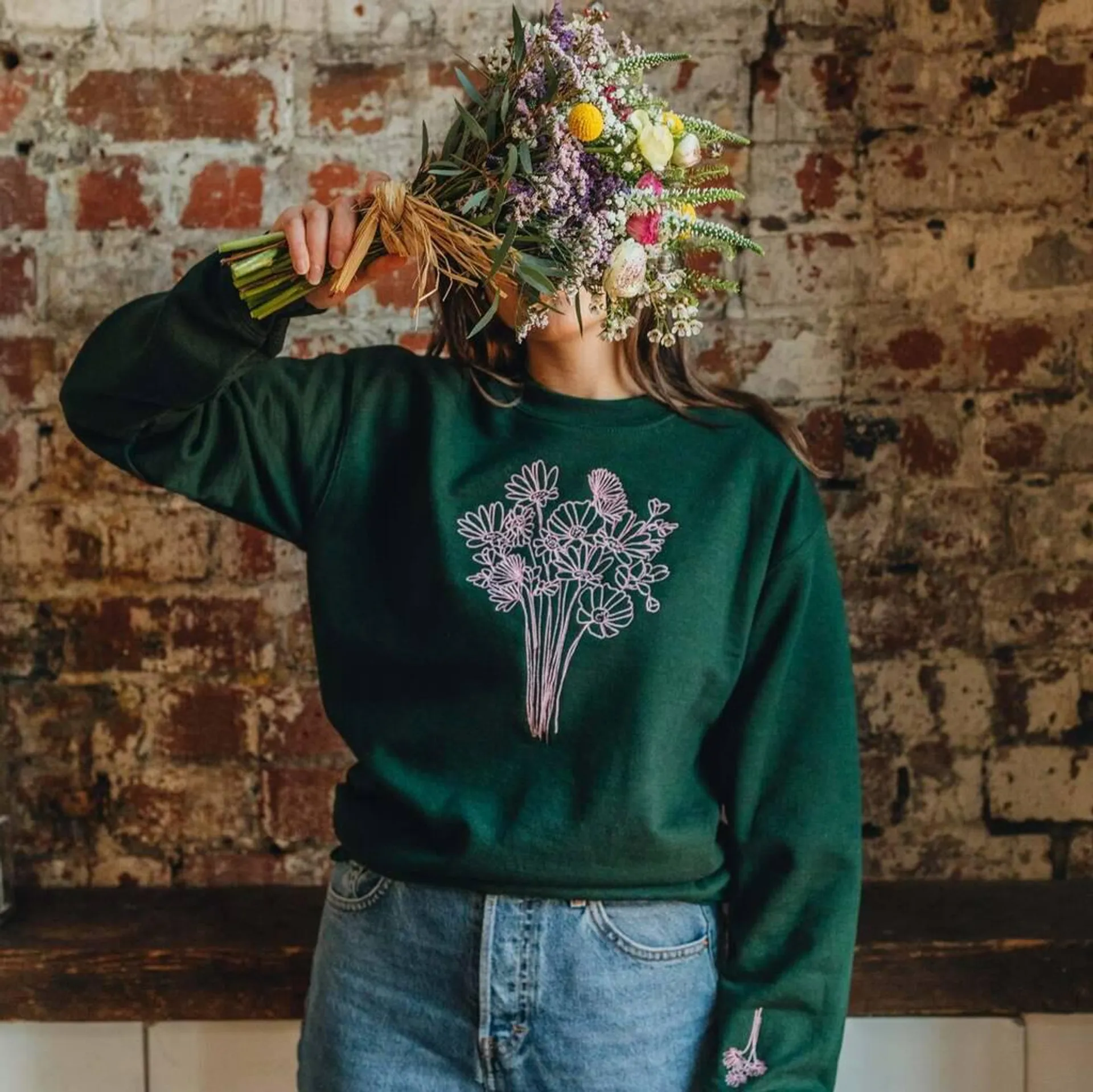 Embroidered Big Bunch Of Flowers Sweater