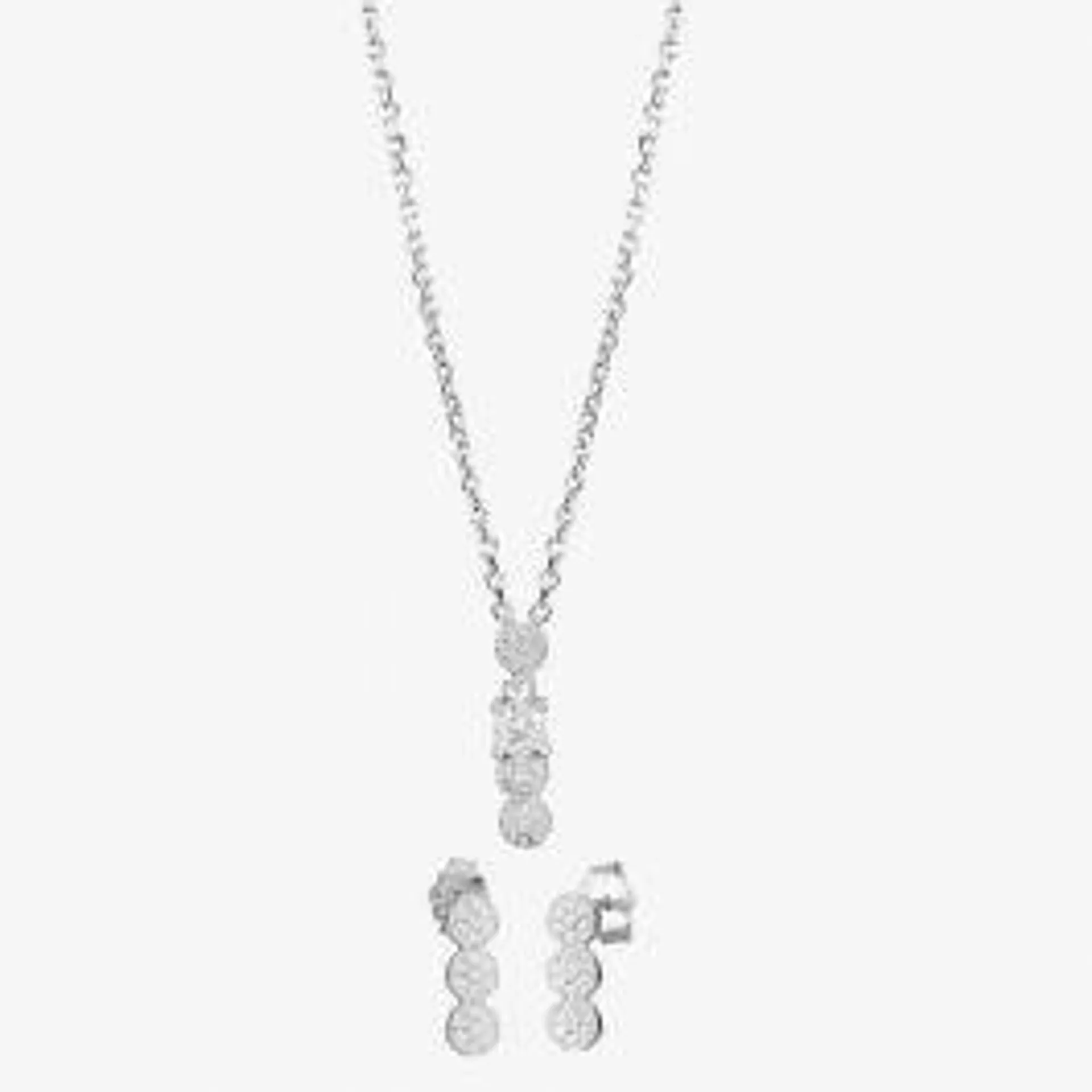 Silver Pave Triple Cluster Dropper Pendant and Earring Set SET12782