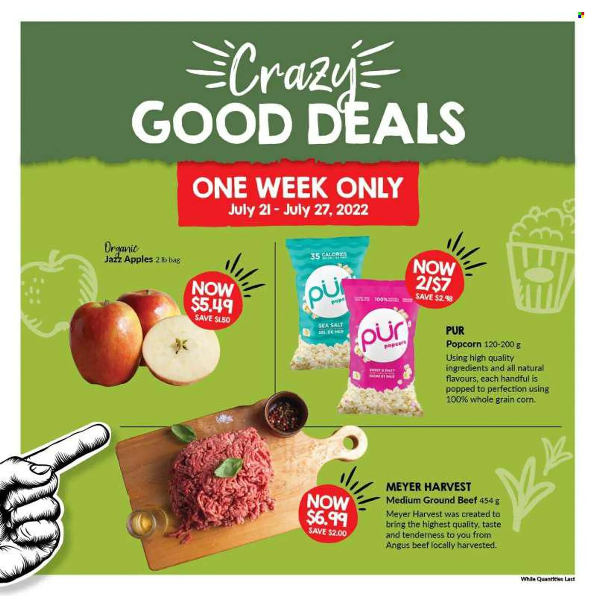 Goodness Me Flyer - July 21, 2022 - August 03, 2022 - Sales products - corn, apples, popcorn, sea salt, beef meat, ground beef. Page 3.