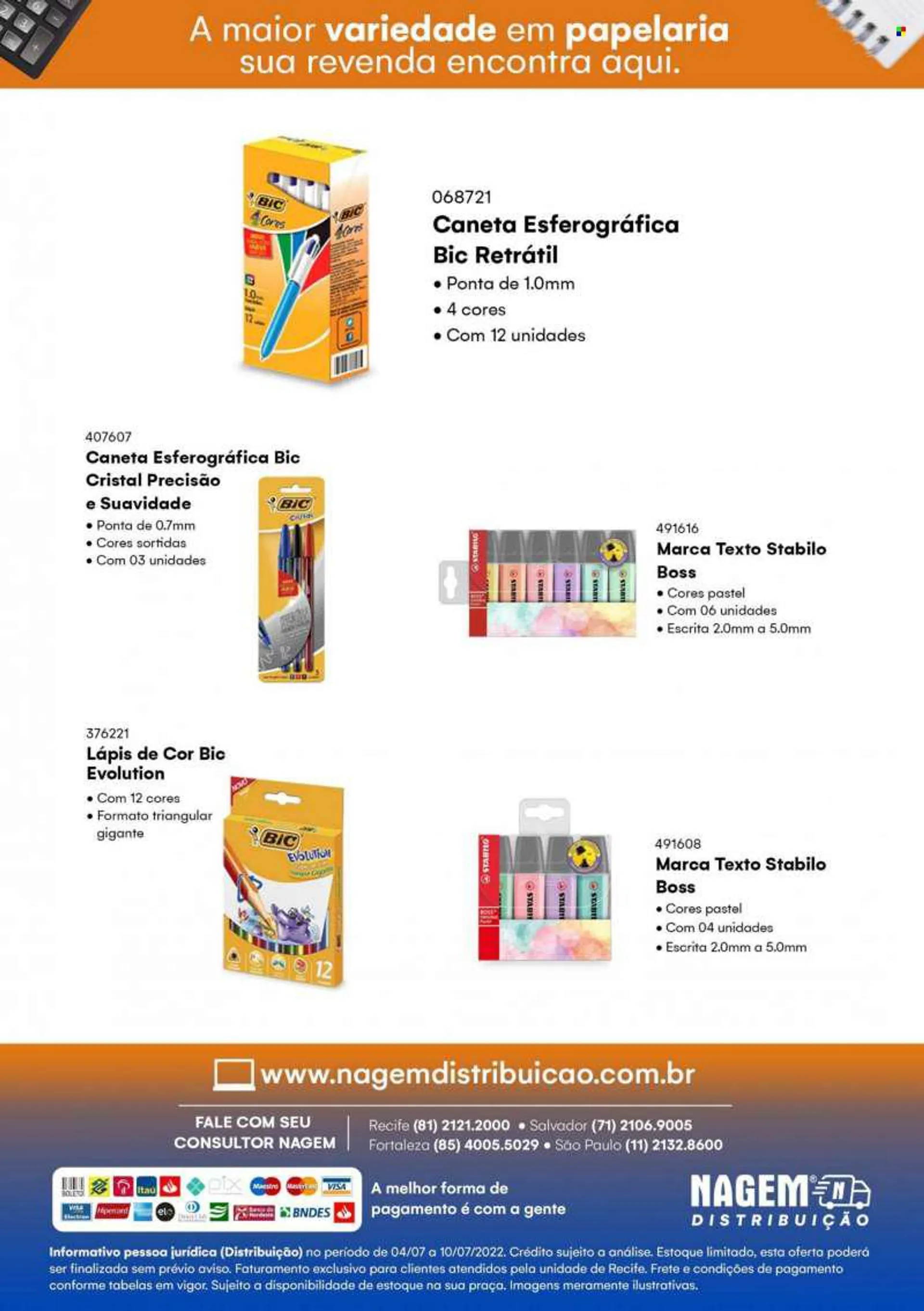 Folheto Nagem - 04/07/2022 - 10/07/2022 - Produtos em promoção - lápis de cor, esferográficas, lápis. Página 4.