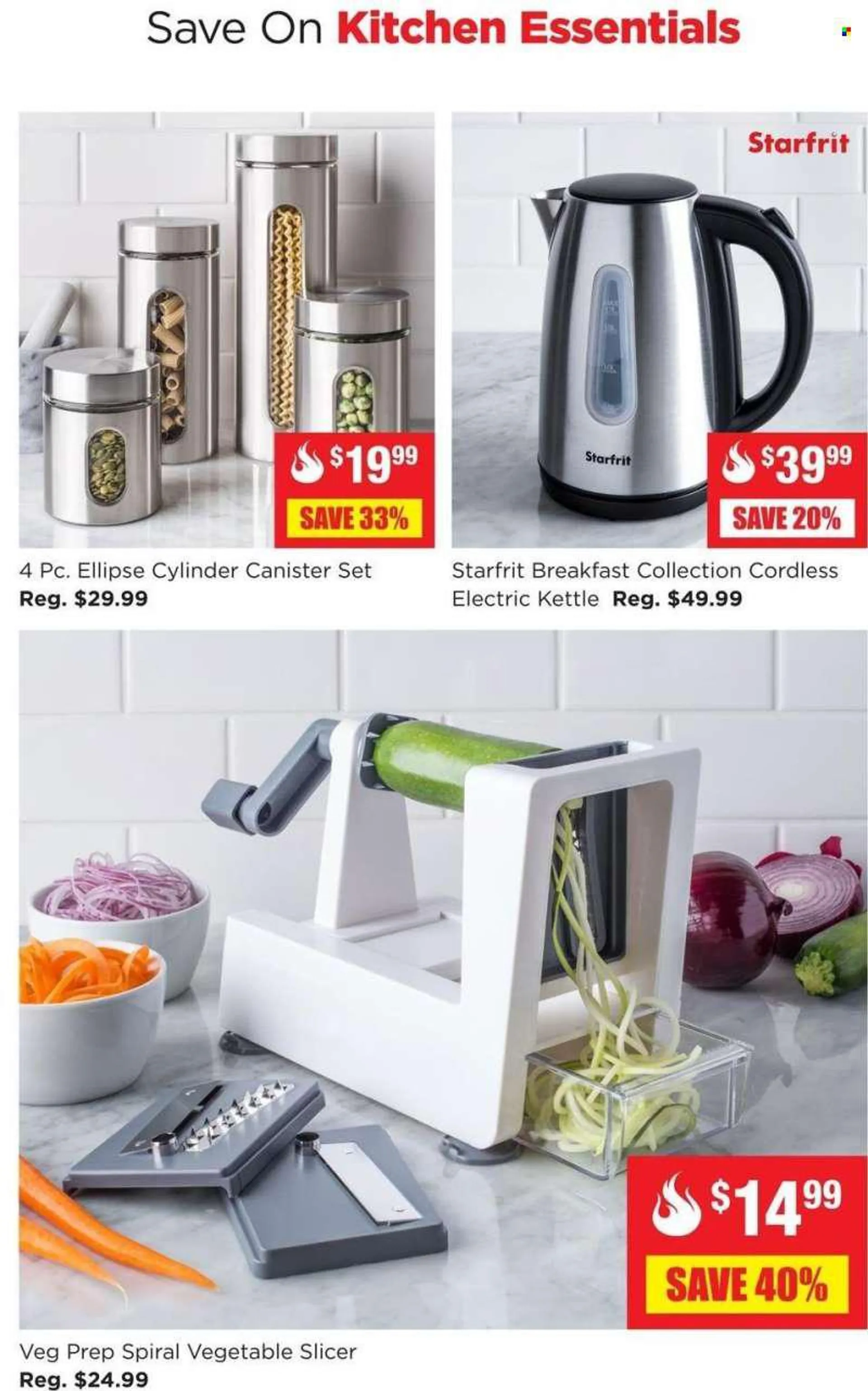 Kitchen Stuff Plus Flyer - July 25, 2022 - August 01, 2022 - Sales products - canister, slicer, kettle, essentials. Page 5.