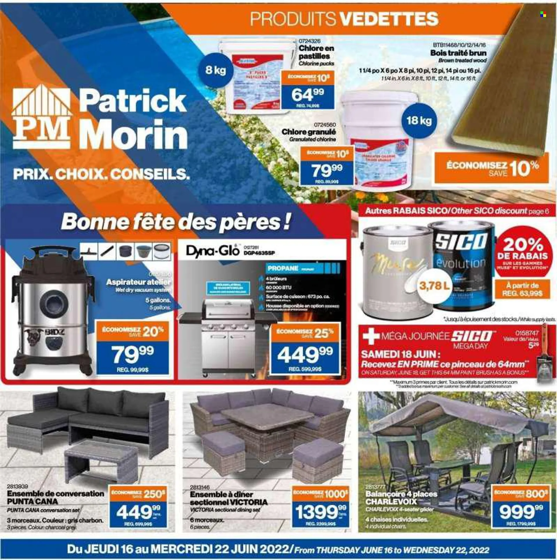 Patrick Morin Flyer - June 16, 2022 - June 22, 2022 - Sales products - paint brush, dining set, chair. Page 1.