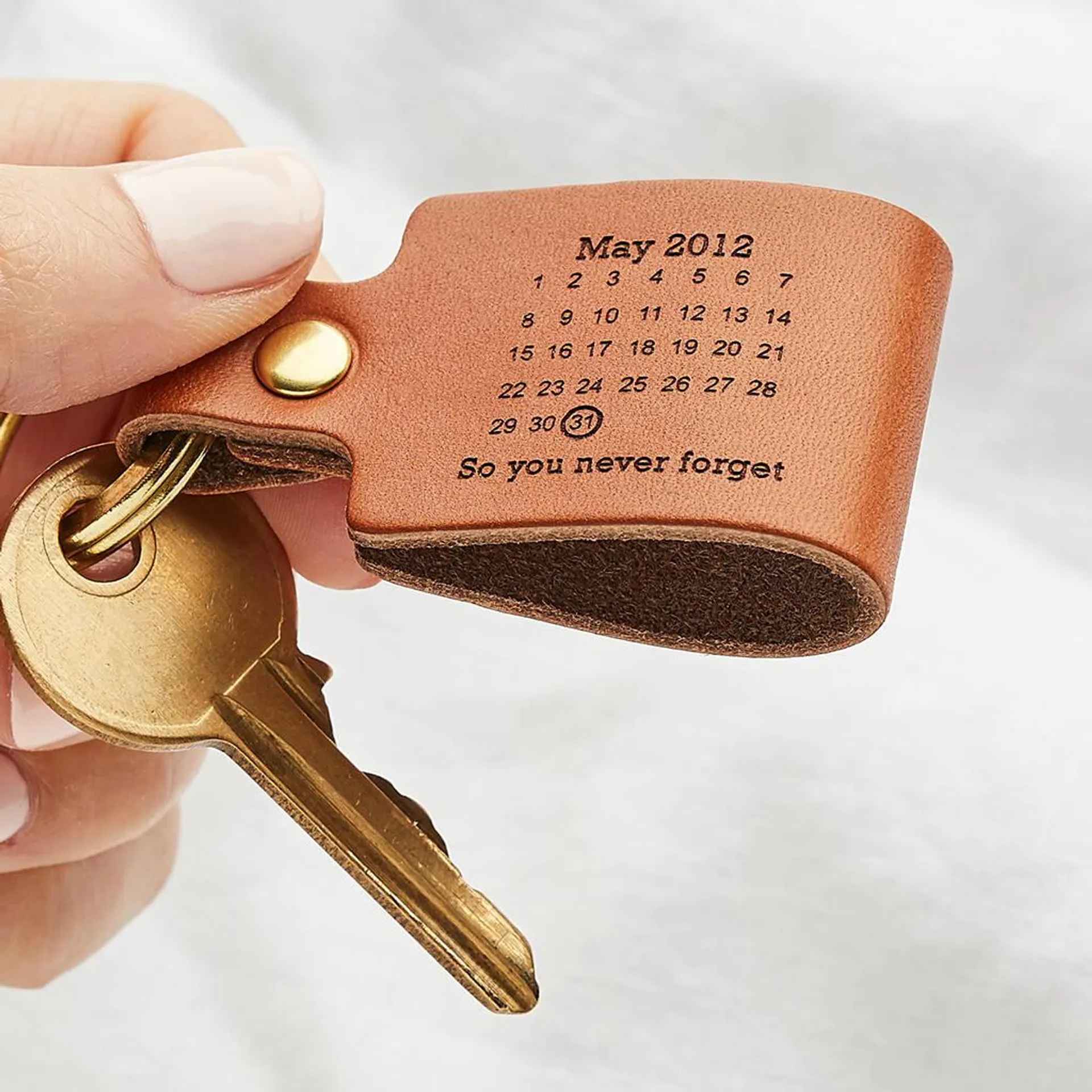 Personalised Never Forget Date Leather Keyring