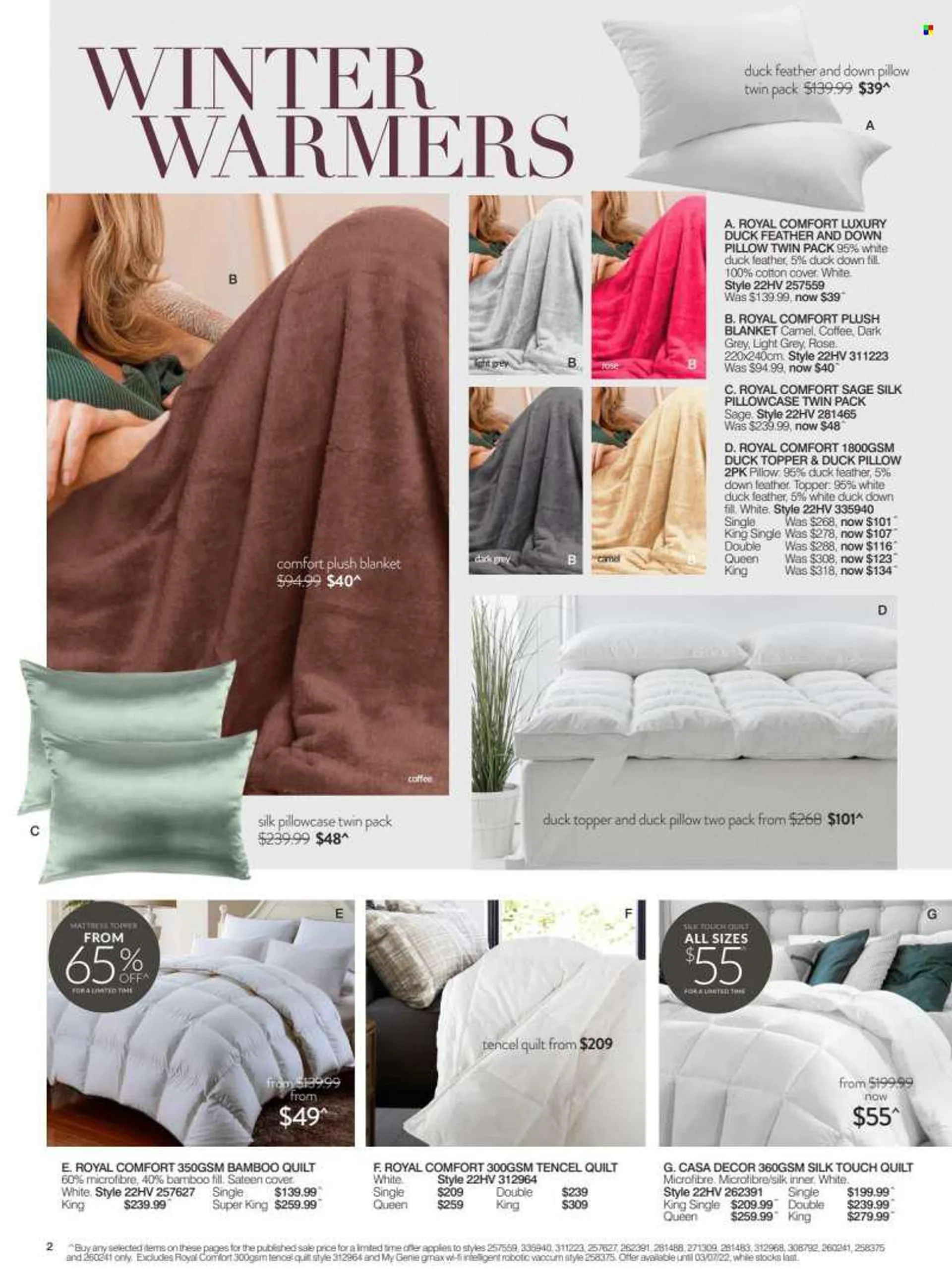 Ezibuy mailer - 07.06.2022 - 03.07.2022 - Sales products - blanket, topper, pillow, pillowcases, quilt, mattress protector. Page 2.