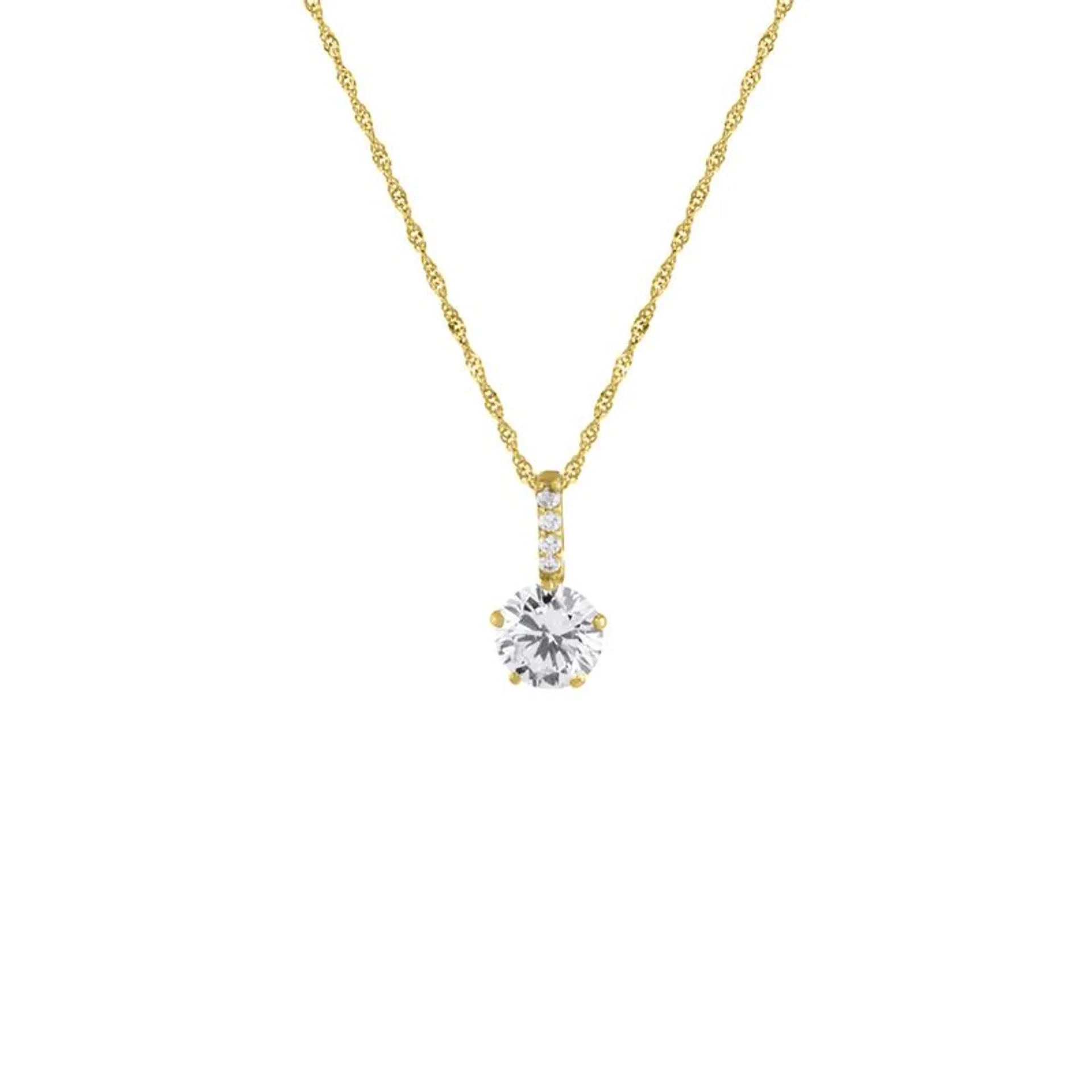 9ct Gold Cubic Zirconia Bale Solitaire Pendant on a Silver/Gold Chain