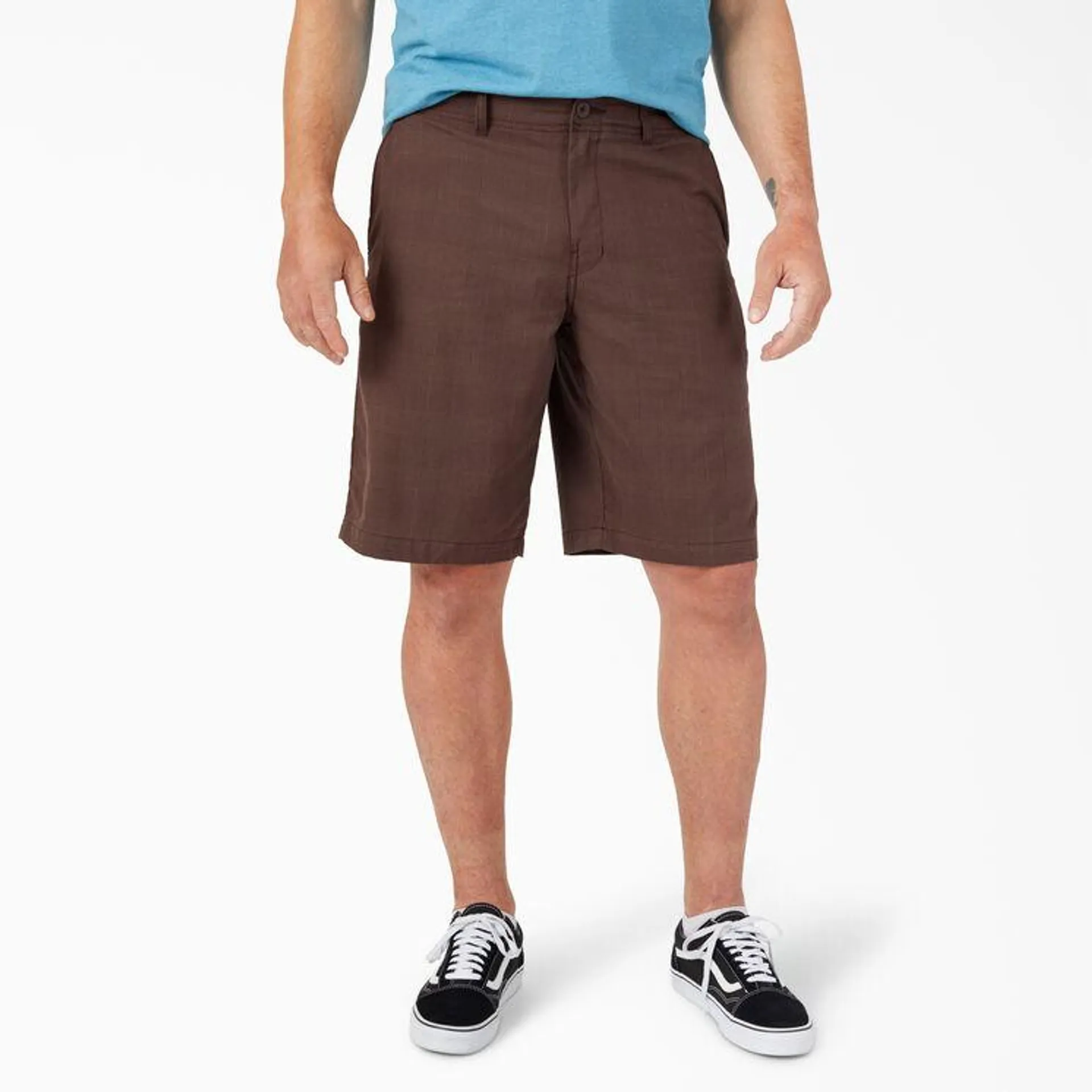 Dickies X-Series Active Waist Plaid Shorts, 11", Chocolate Brown Plaid