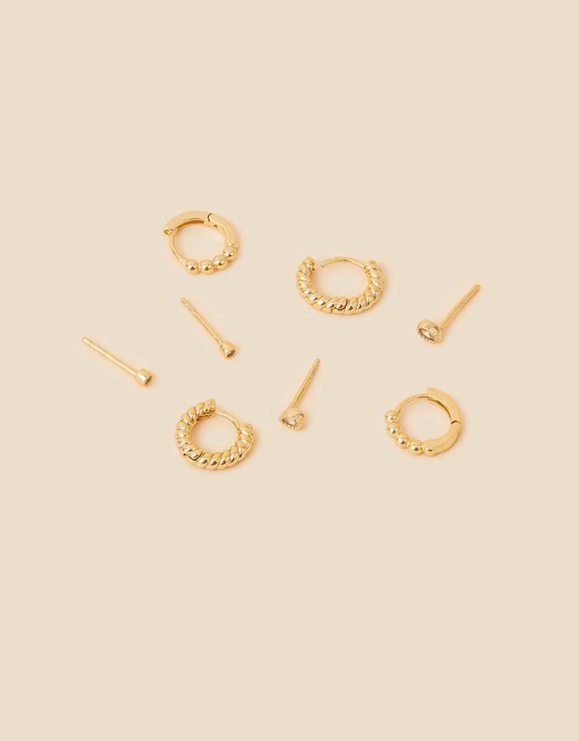 14ct Gold-Plated Sparkle Stud and Hoop 4 Pack