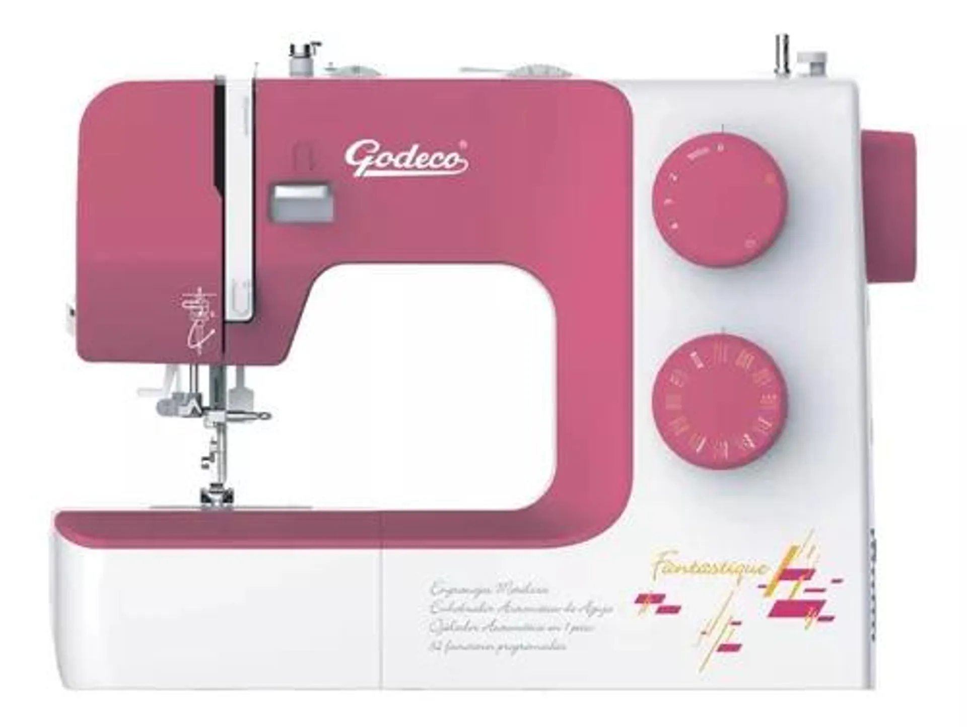 Máquina de coser rectarecta Godeco Fantastique blanca y rosa 220V