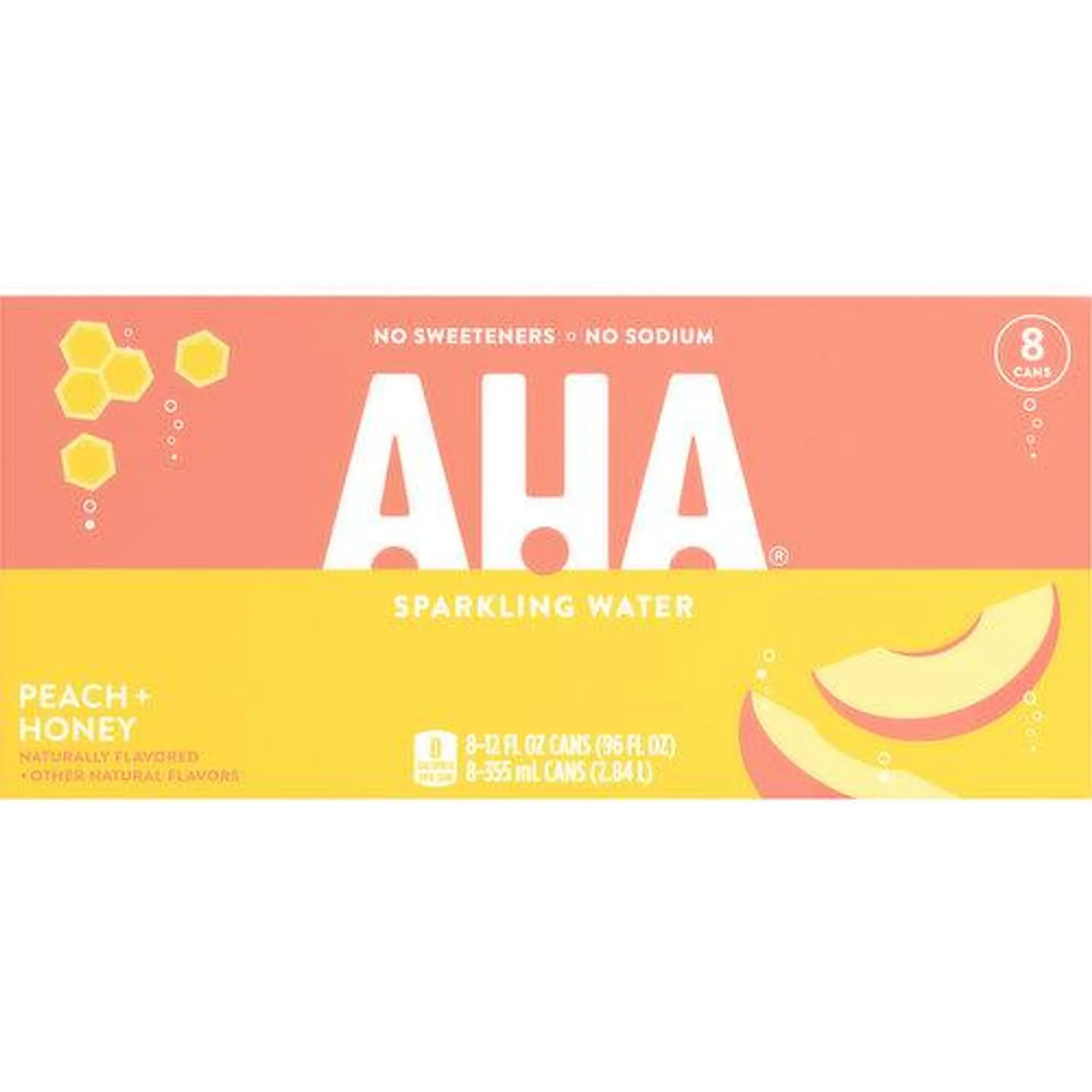 AHA Sparkling Water, Peach + Honey, 8 Each