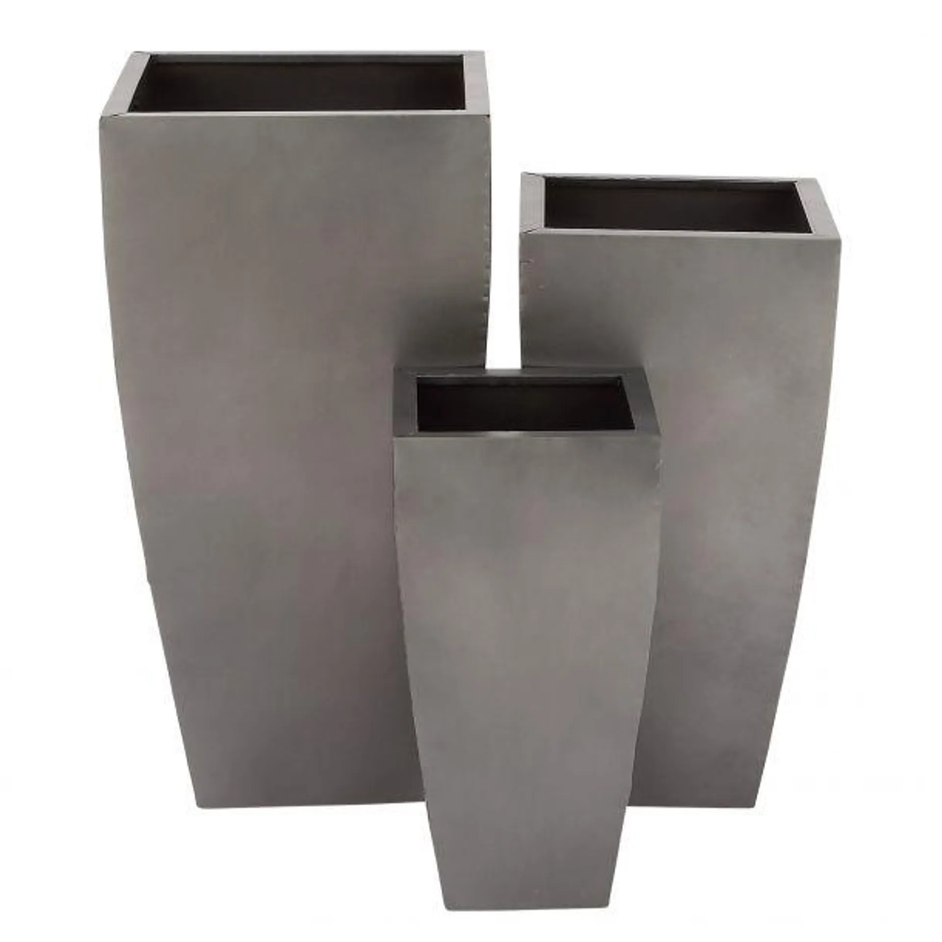 Set of 3 Grey Metal Contemporary Planter