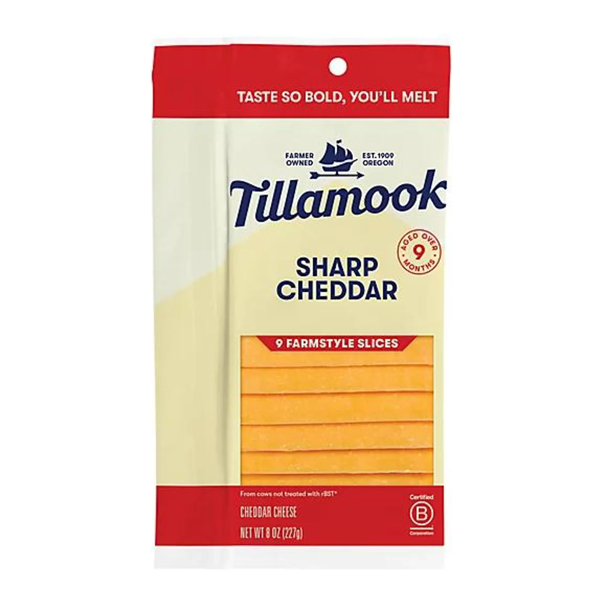 Tillamook Farmstyle Sharp Cheddar Cheese Slices 9 Count - 8 Oz