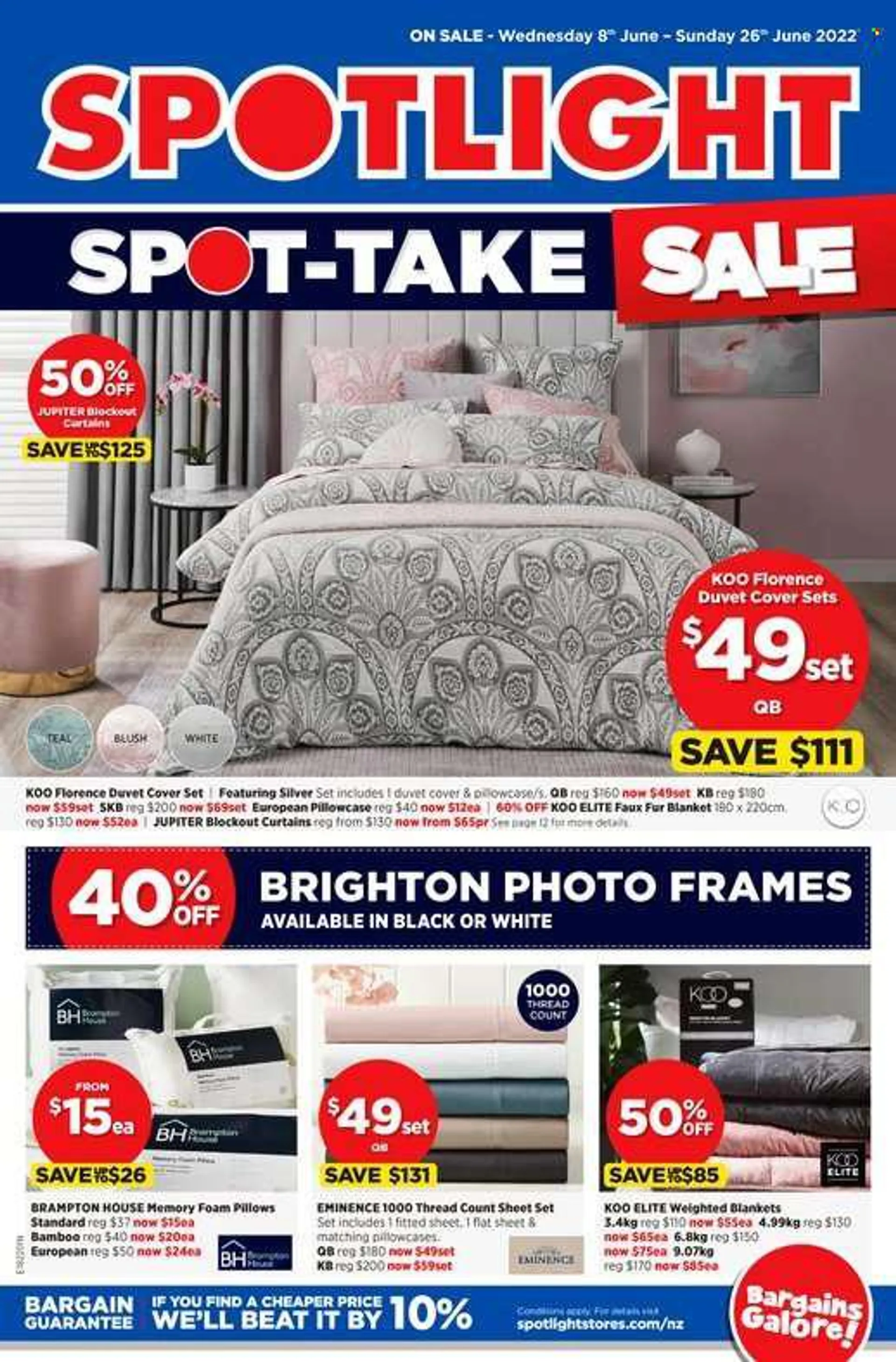 Spotlight mailer - 08.06.2022 - 26.06.2022 - Sales products - photo frame, blanket, duvet, pillow, pillowcases, foam pillow, curtains, quilt cover set. Page 1.