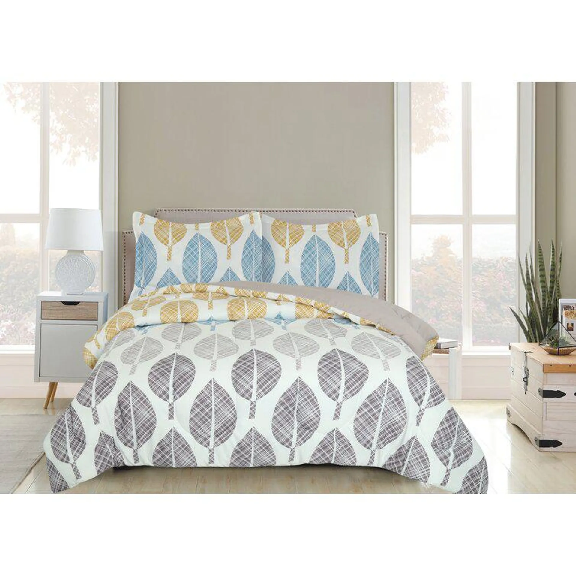 Ohan Grey/Yellow/Blue Microfiber Comforter Set