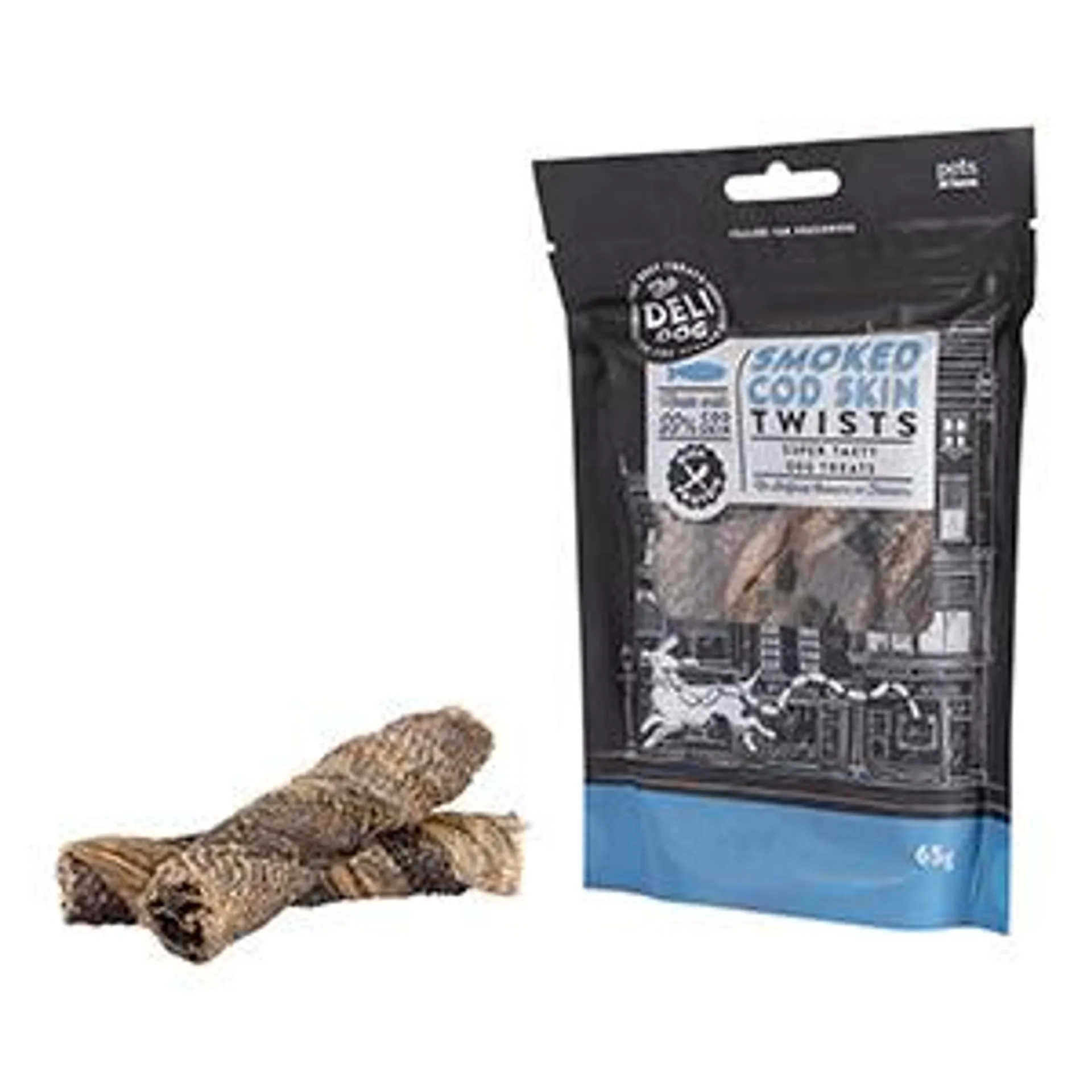 Pets at Home The Deli Adult Dog Treats Smoked Cod Skin Twists 65g