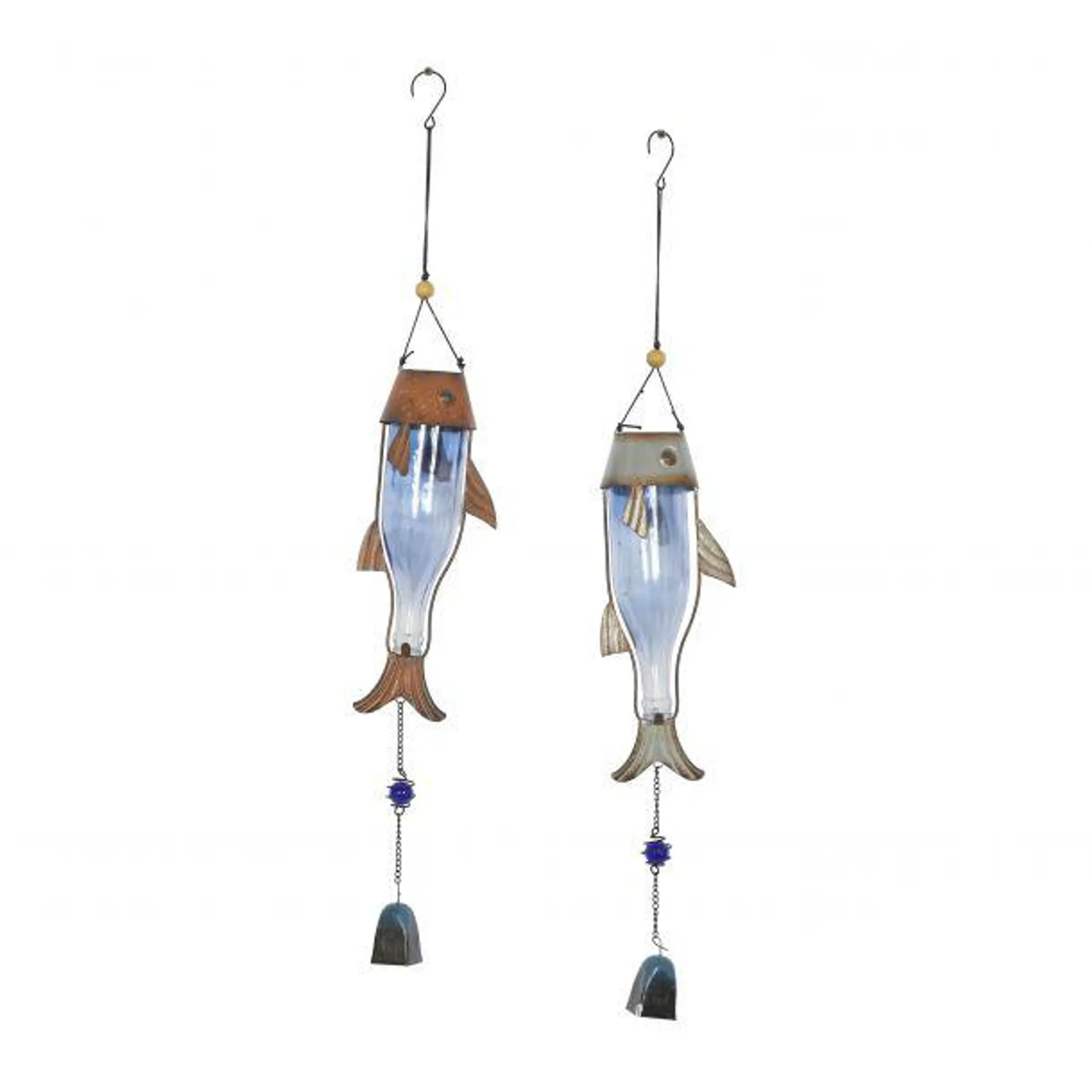 Set of 2 Multi Colored Metal Coastal Windchime, 3" x 32"