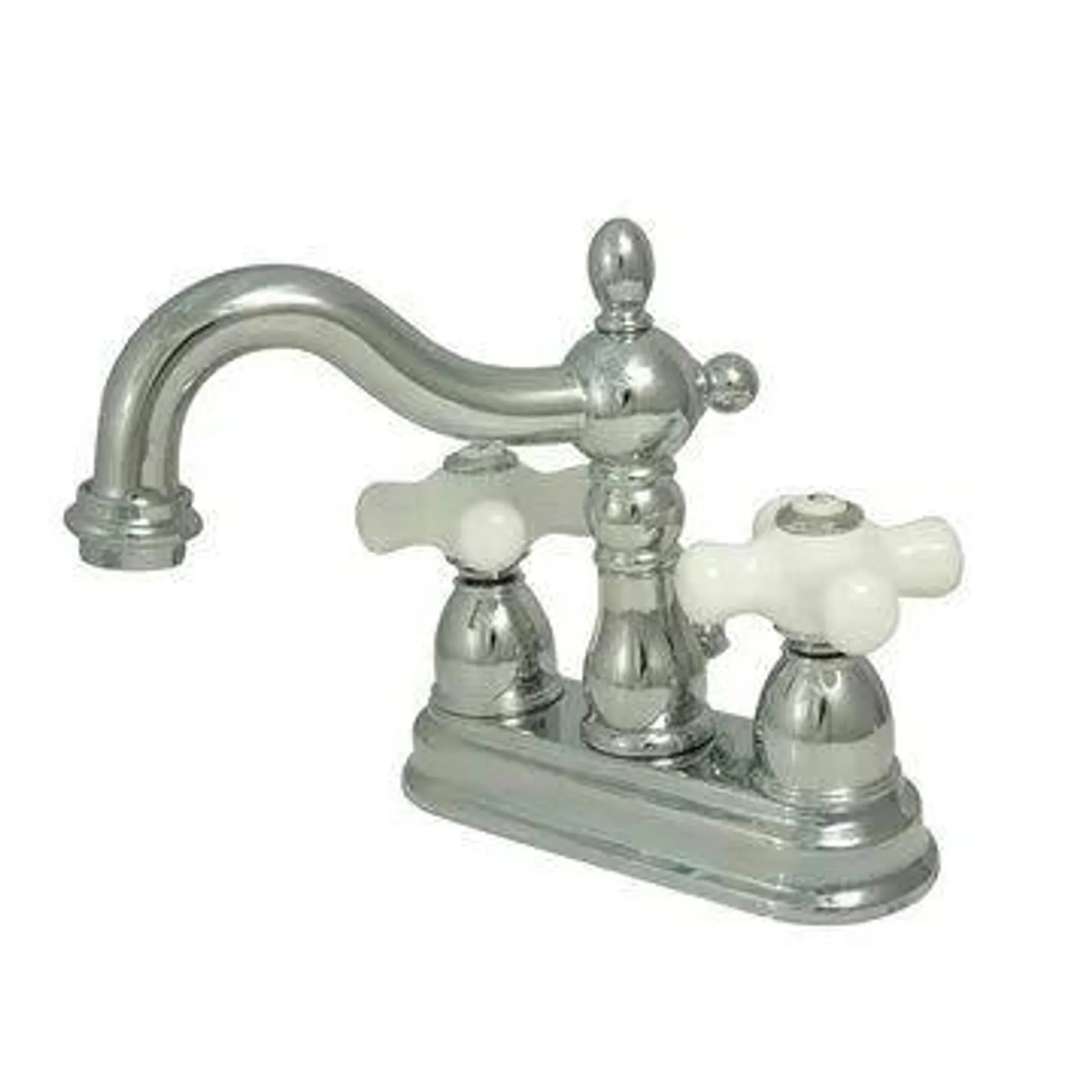 Restorers 4 Inch Centerset Lavatory Faucet - Porcelain Cross