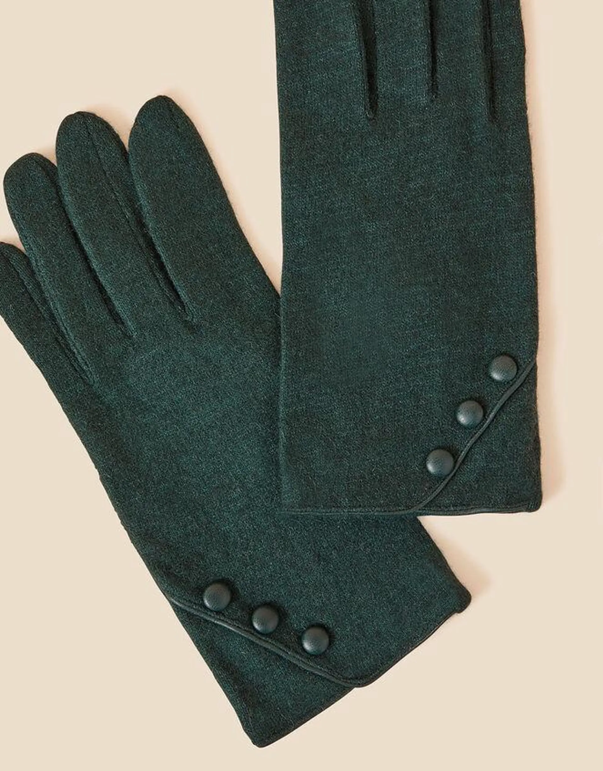 Button Gloves in Wool Blend Green