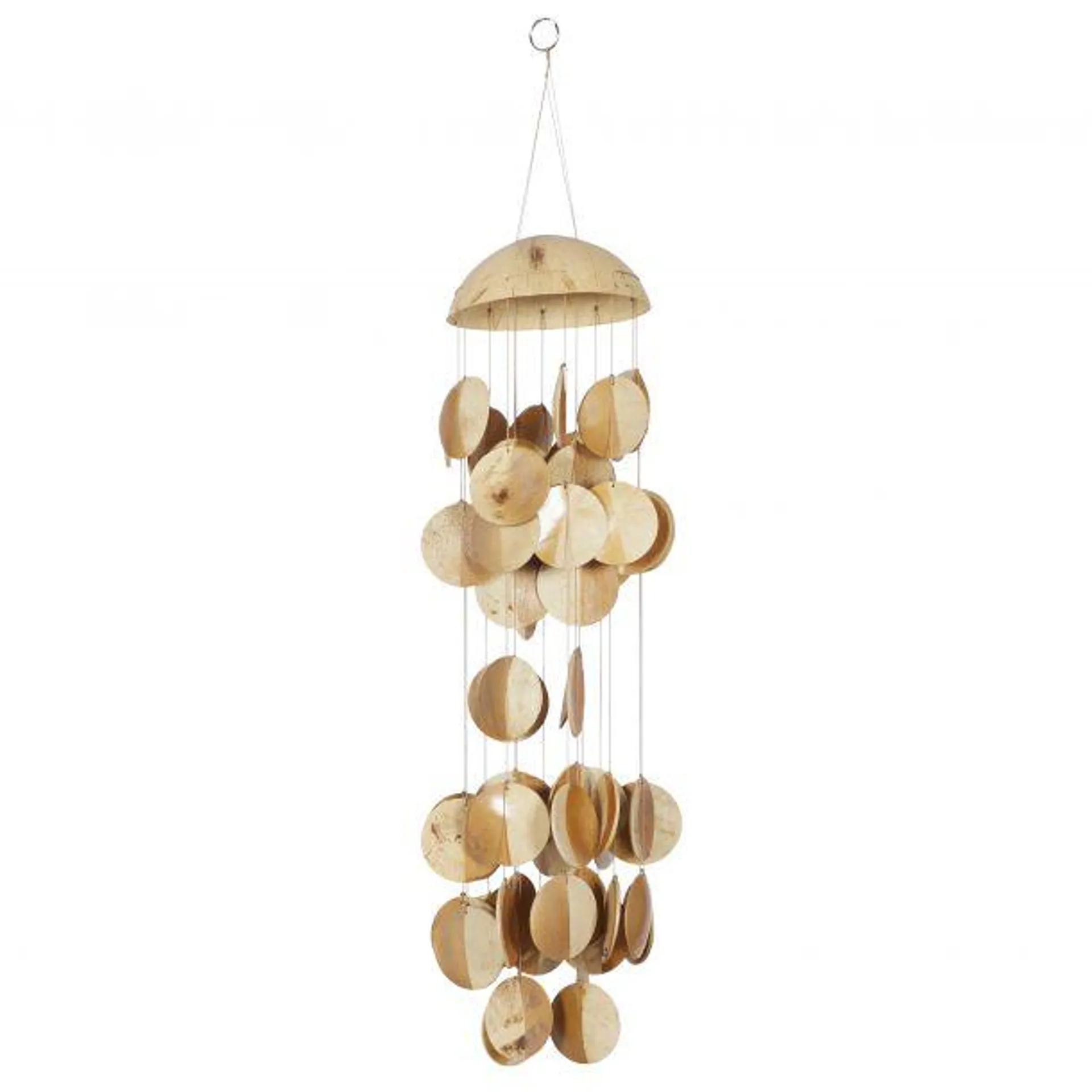 Gold Coconut shells Coastal Windchime, 5" x 17"