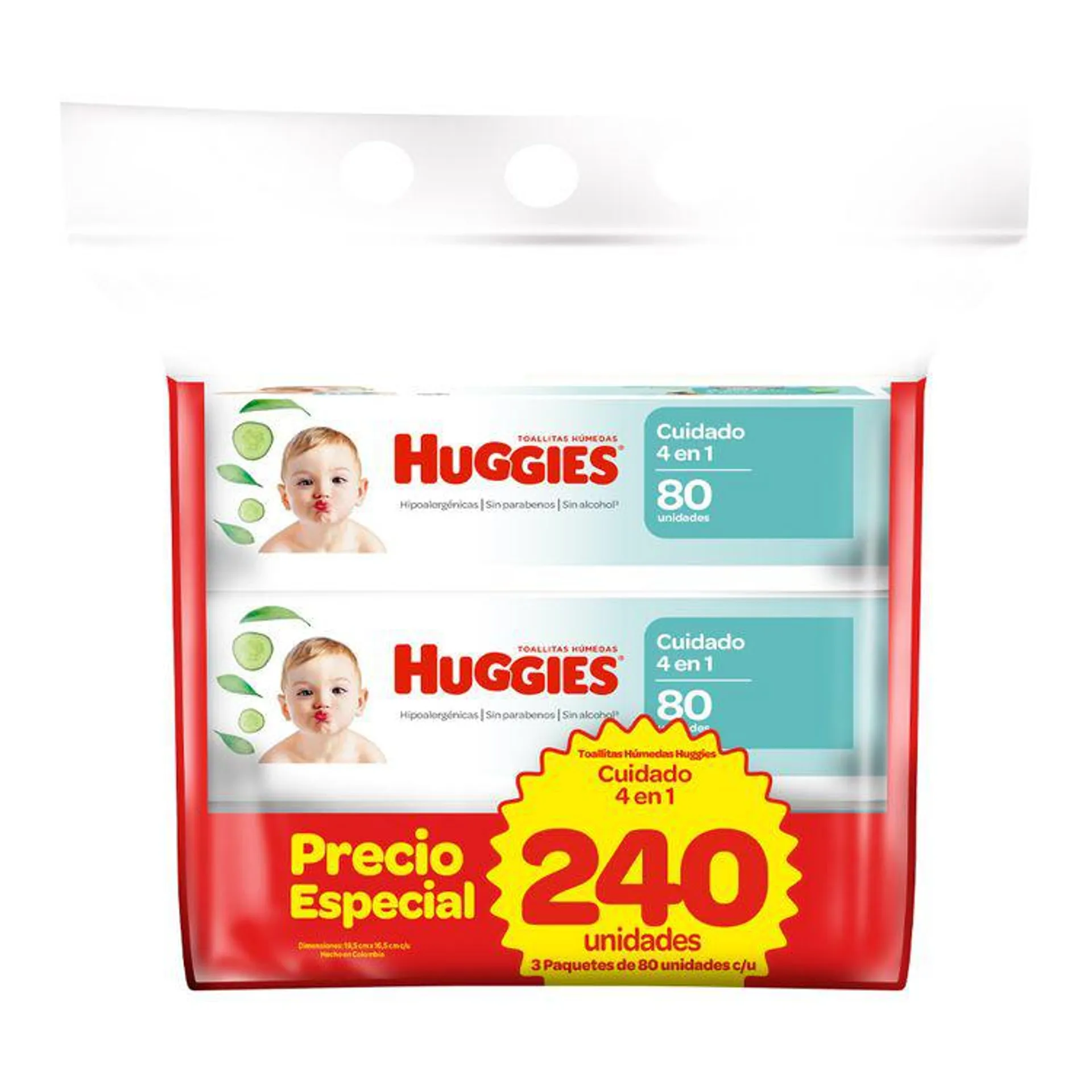 Tripack Toallitas Húmedas Huggies Cuidado 4 en 1 80un