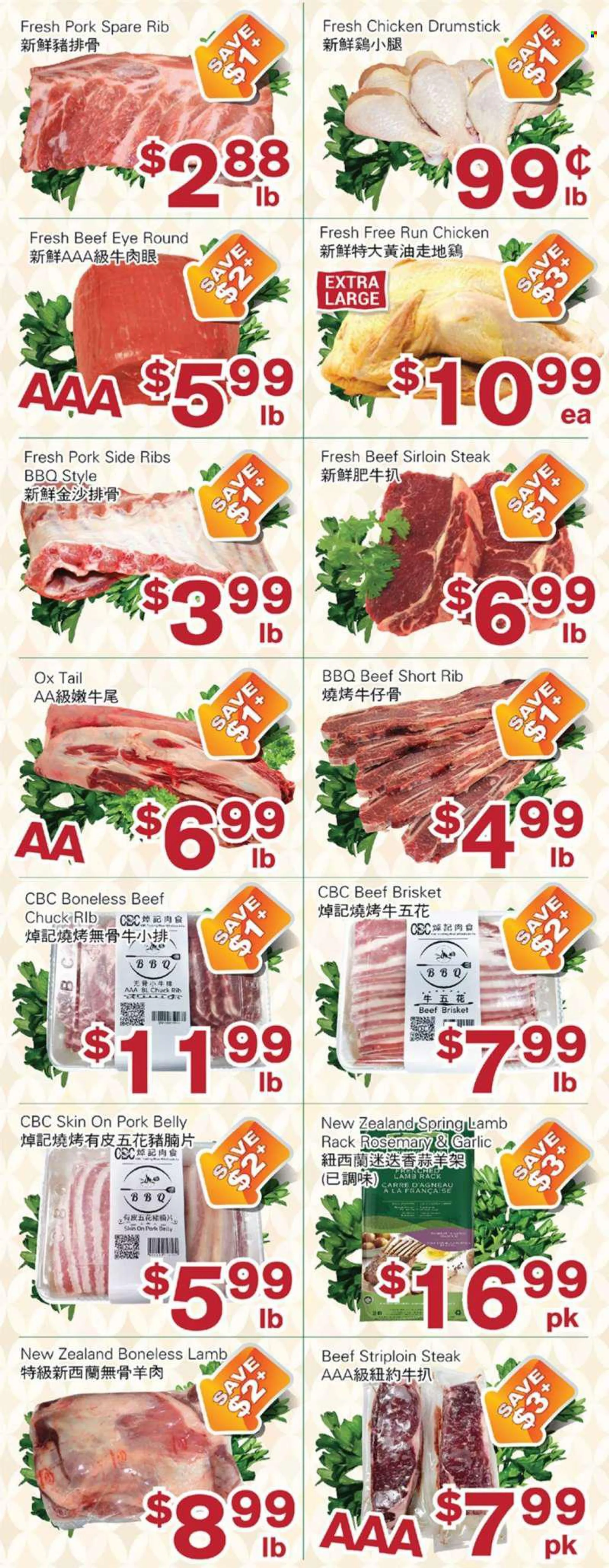 First Choice Supermarket Flyer - June 10, 2022 - June 16, 2022 - Sales products - rosemary, beef meat, beef sirloin, eye of round, sirloin steak, striploin steak, beef brisket, pork belly, pork meat, steak. Page 2.