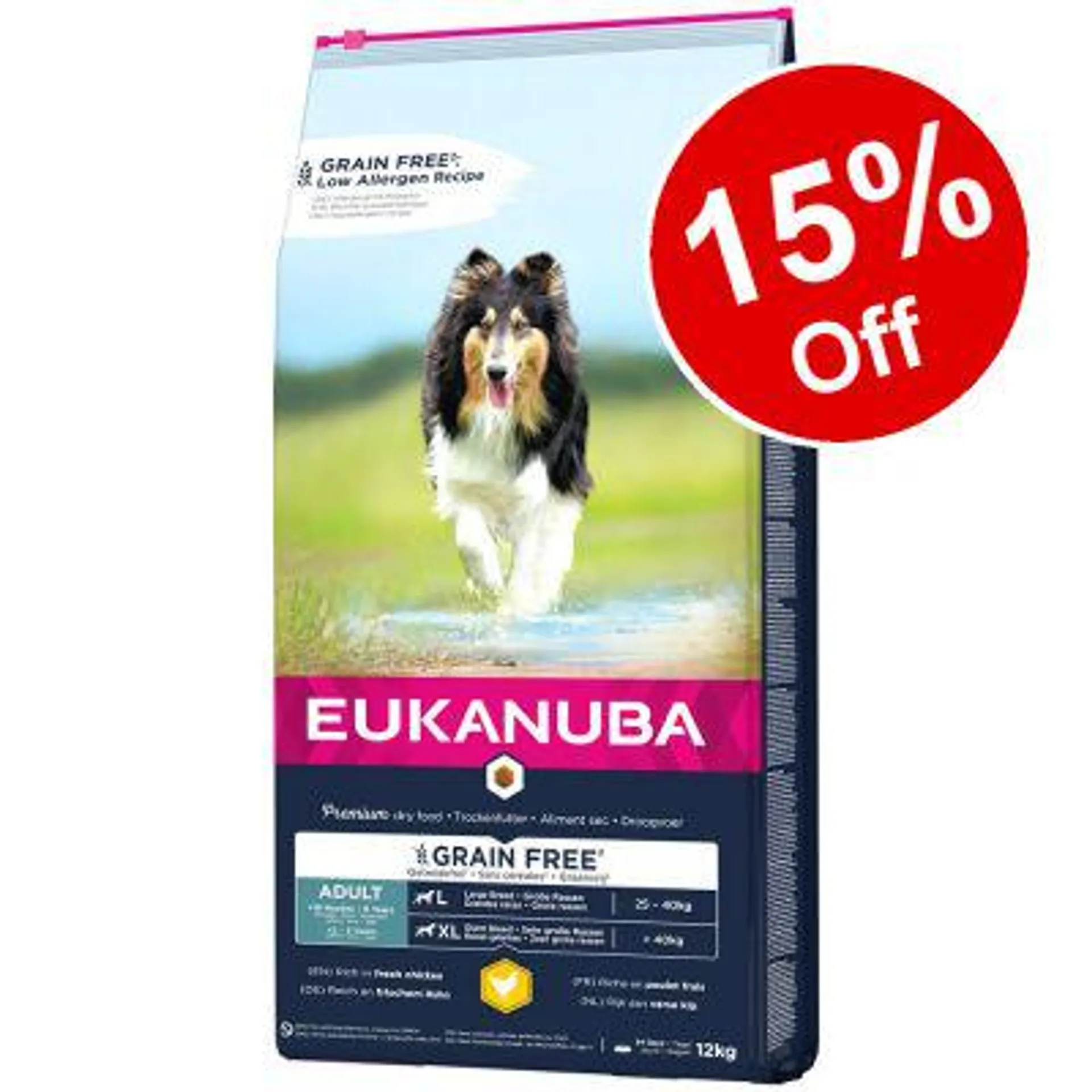 12kg Eukanuba Grain Free Adult Dry Dog Food – 15% Off!*