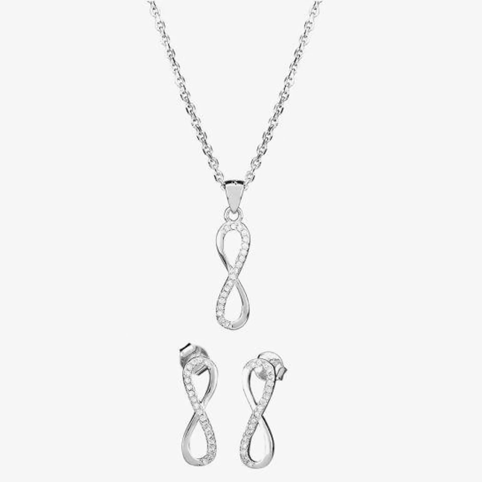 Silver Cubic Zirconia Infinity Pendant and Earrings Set SET12197