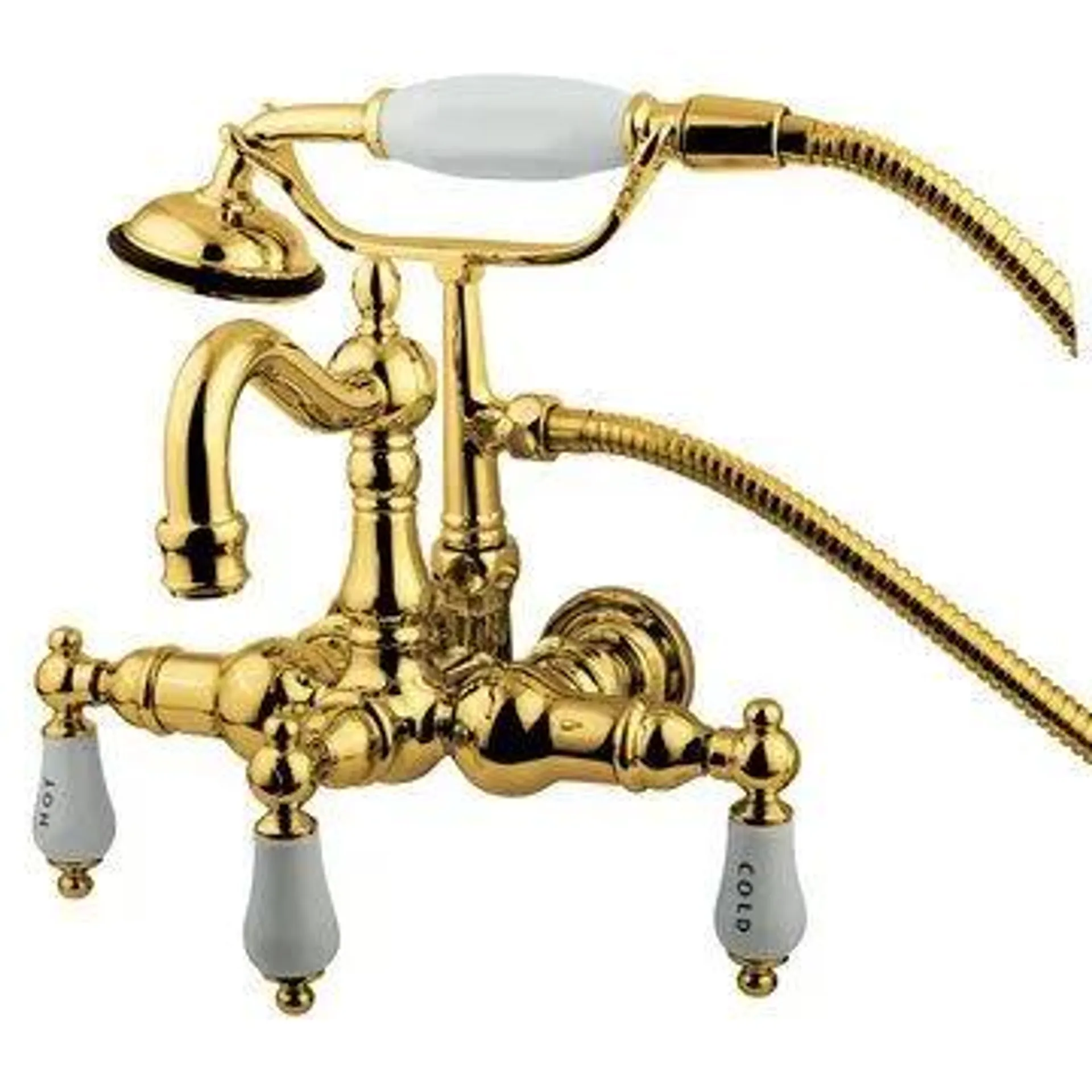 Restorers Heritage Tub Faucet & Hand Shower - H&C Porcelain Lever