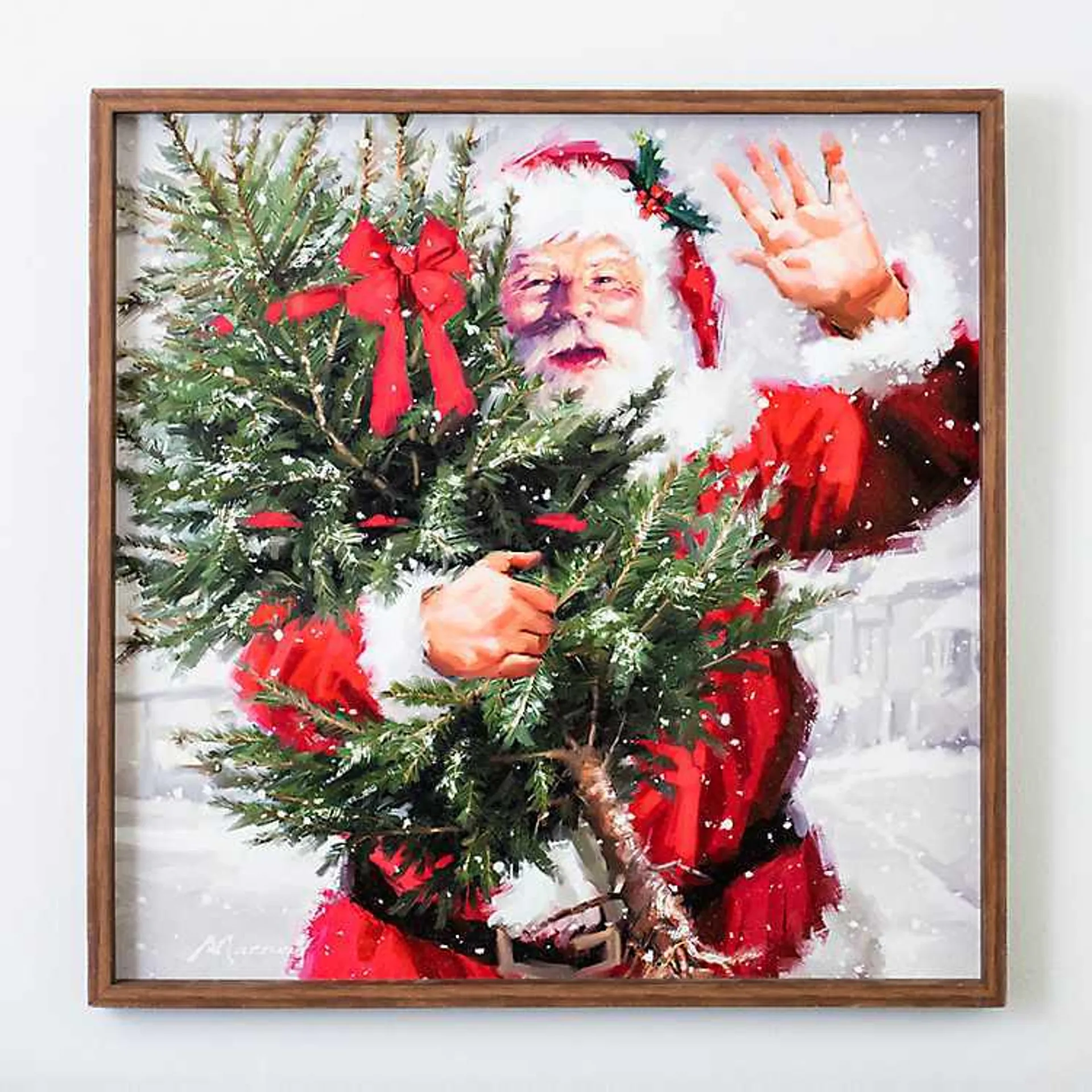 Jolly Santa with Tree Framed Art Print