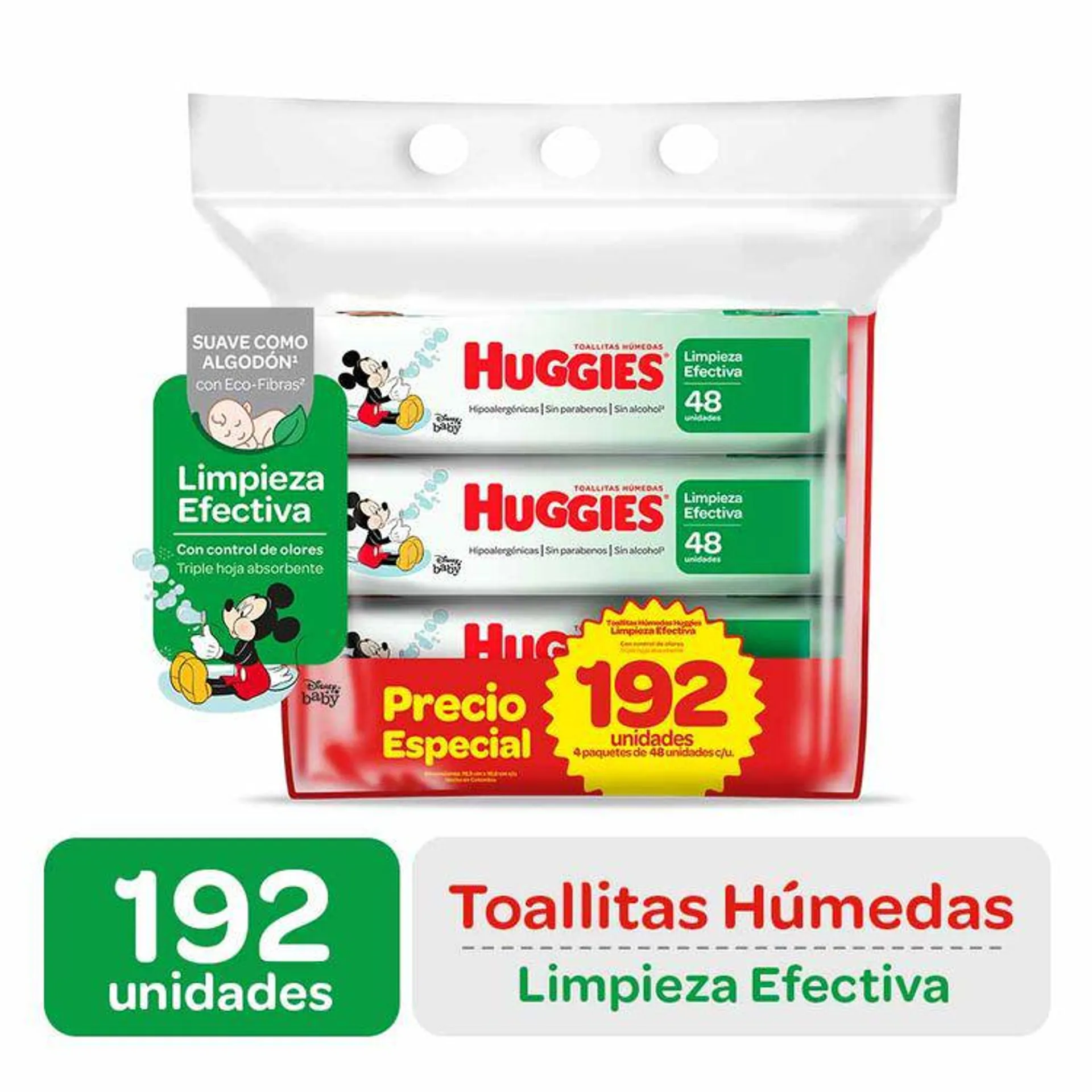 Fourpack Toallitas Húmedas Huggies Limpieza Efectiva 48un