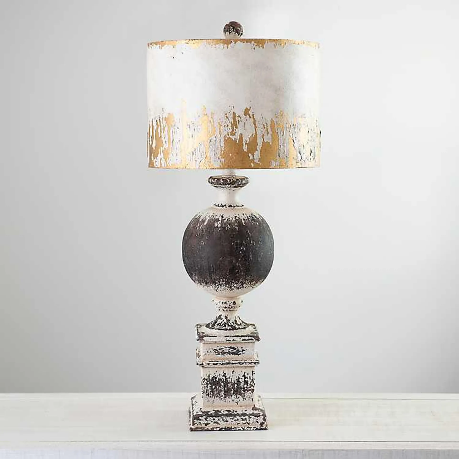 Distressed Round Black Metal Table Lamp