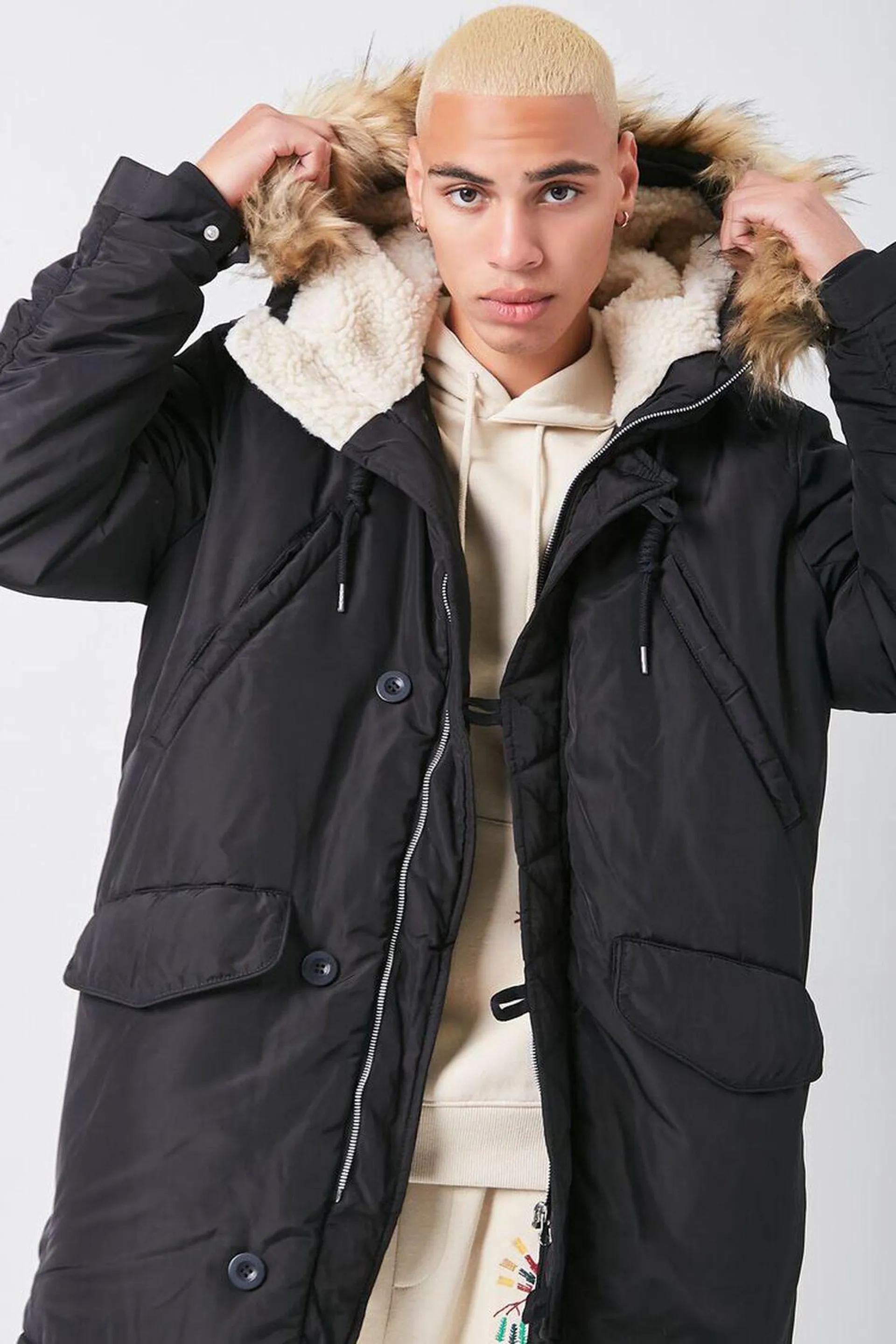 Faux Fur-Hood Utility Jacket