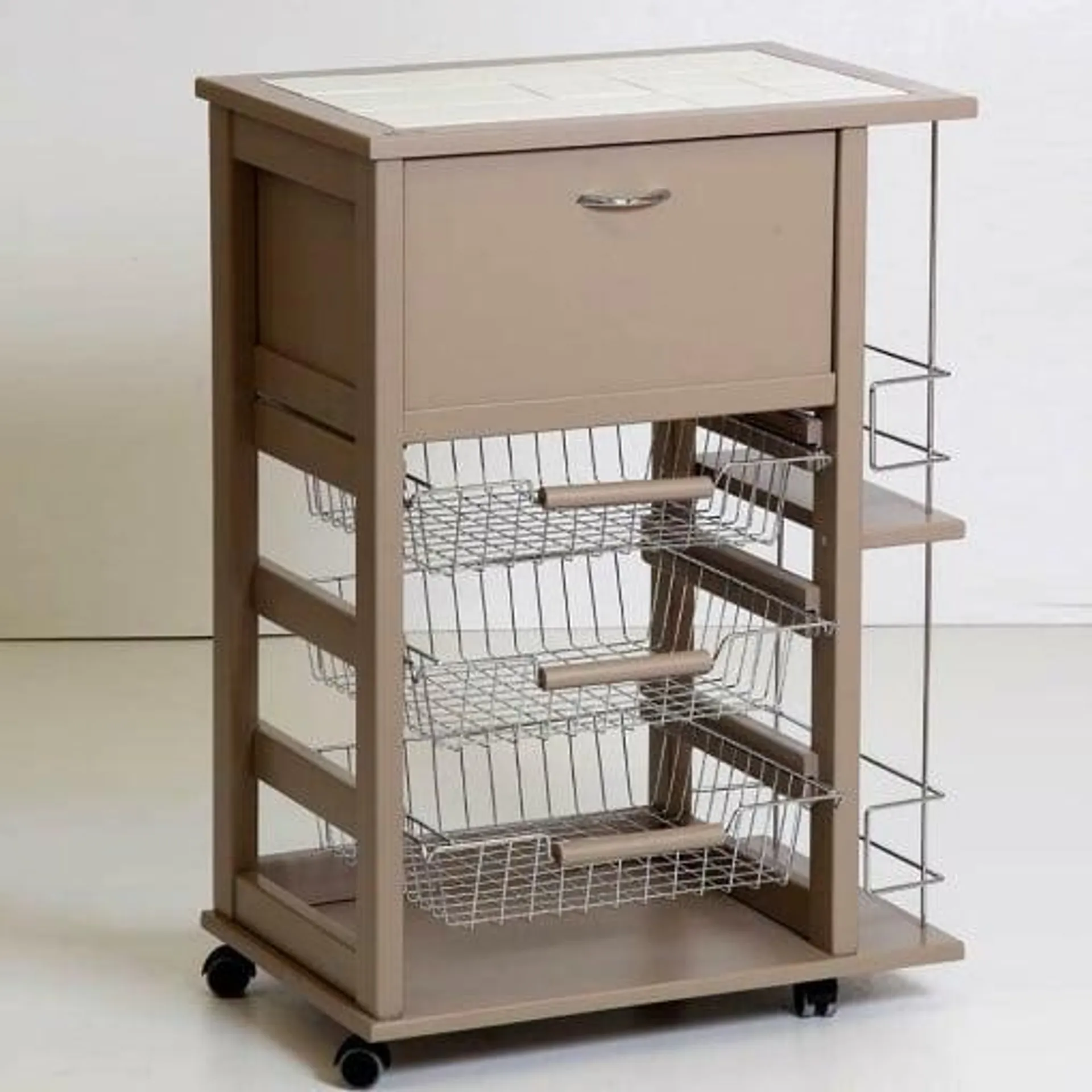 CARRELLO PORTAFRUTTA VESUVIO CON PORTA PANE E BOTTIGLIERIA FANGO 85X59X39