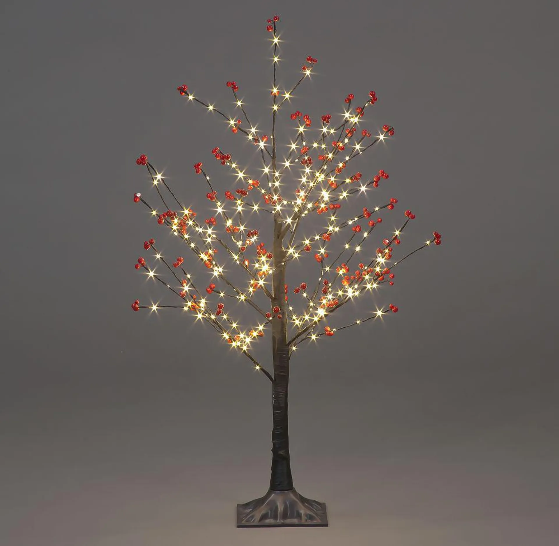 Brown Pre-Lit Birch Twig Tree with Red Berries