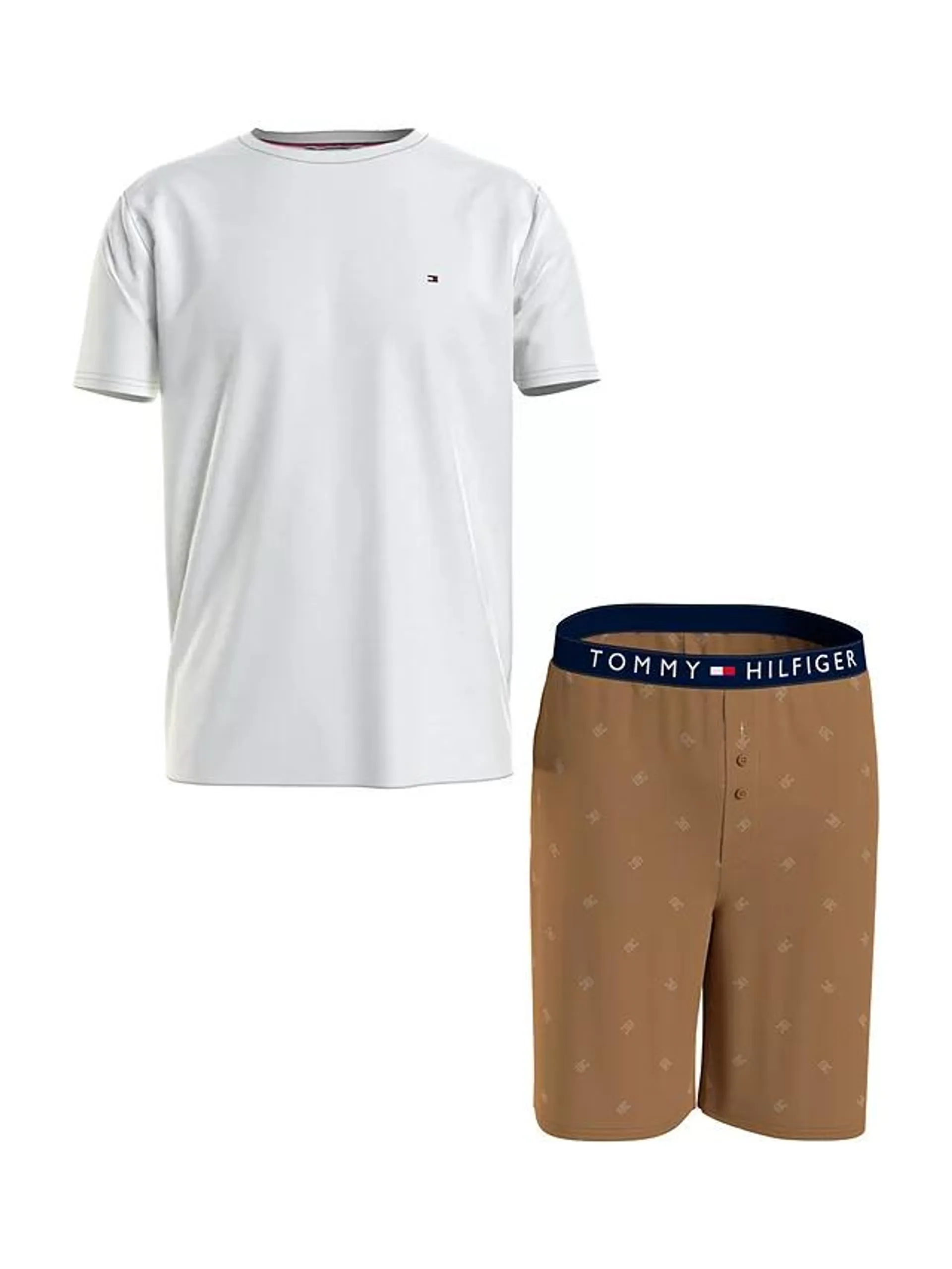 Tommy Hilfiger T-Shirt and Shorts Lounge Set, Ivory/Khaki