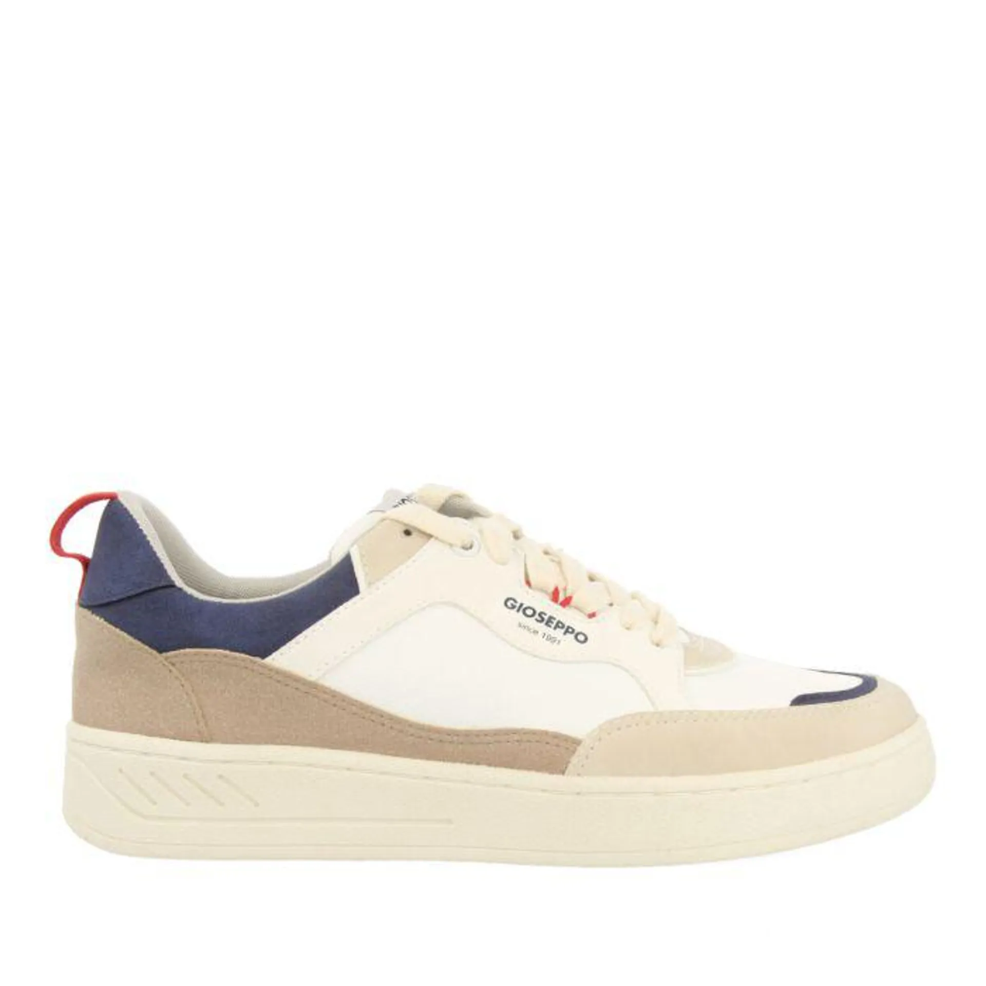 Kaunas men's white sneakers with navy blue and red accent pieces