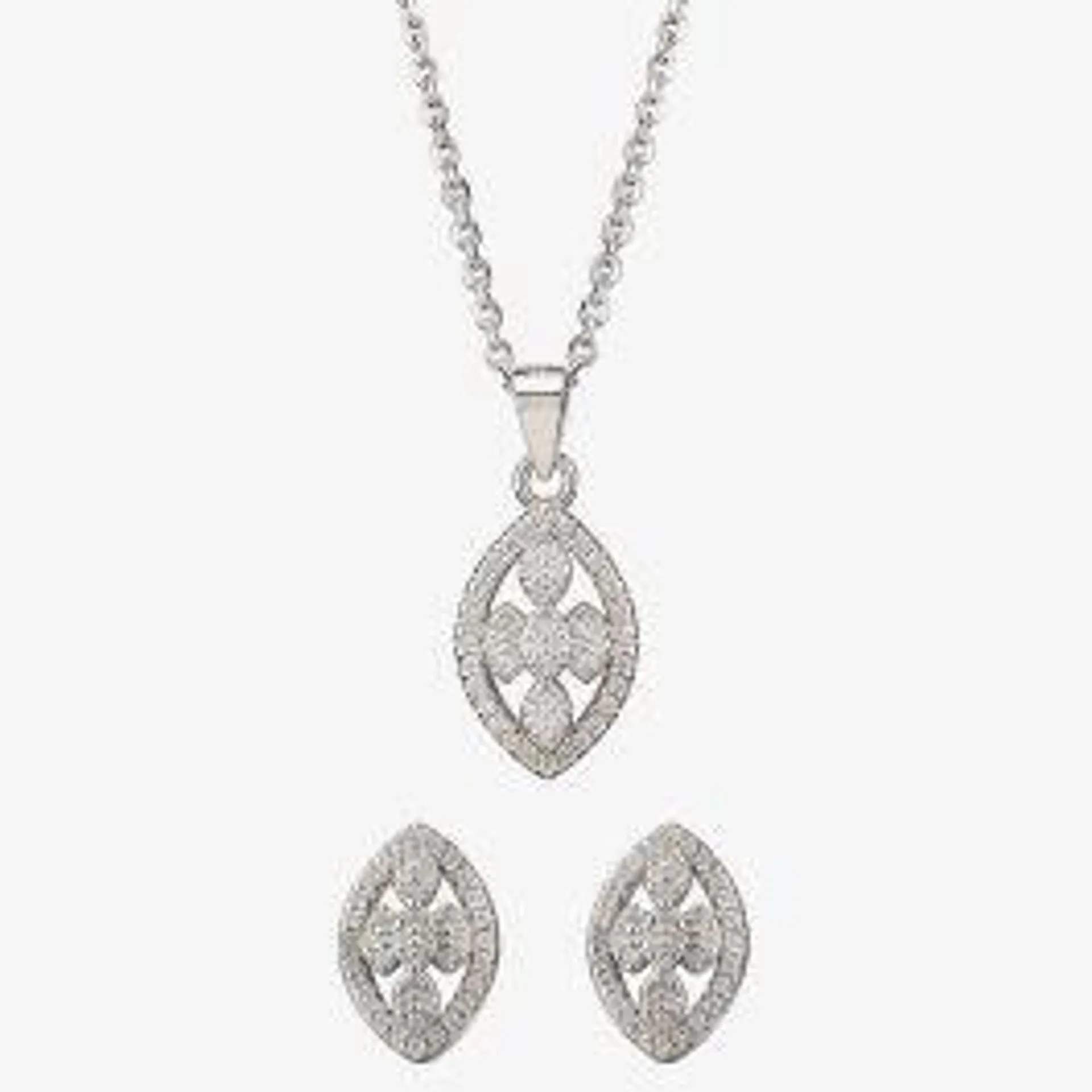 Silver Pavé Open Marquise Pendant and Earring Set E614905+P614075