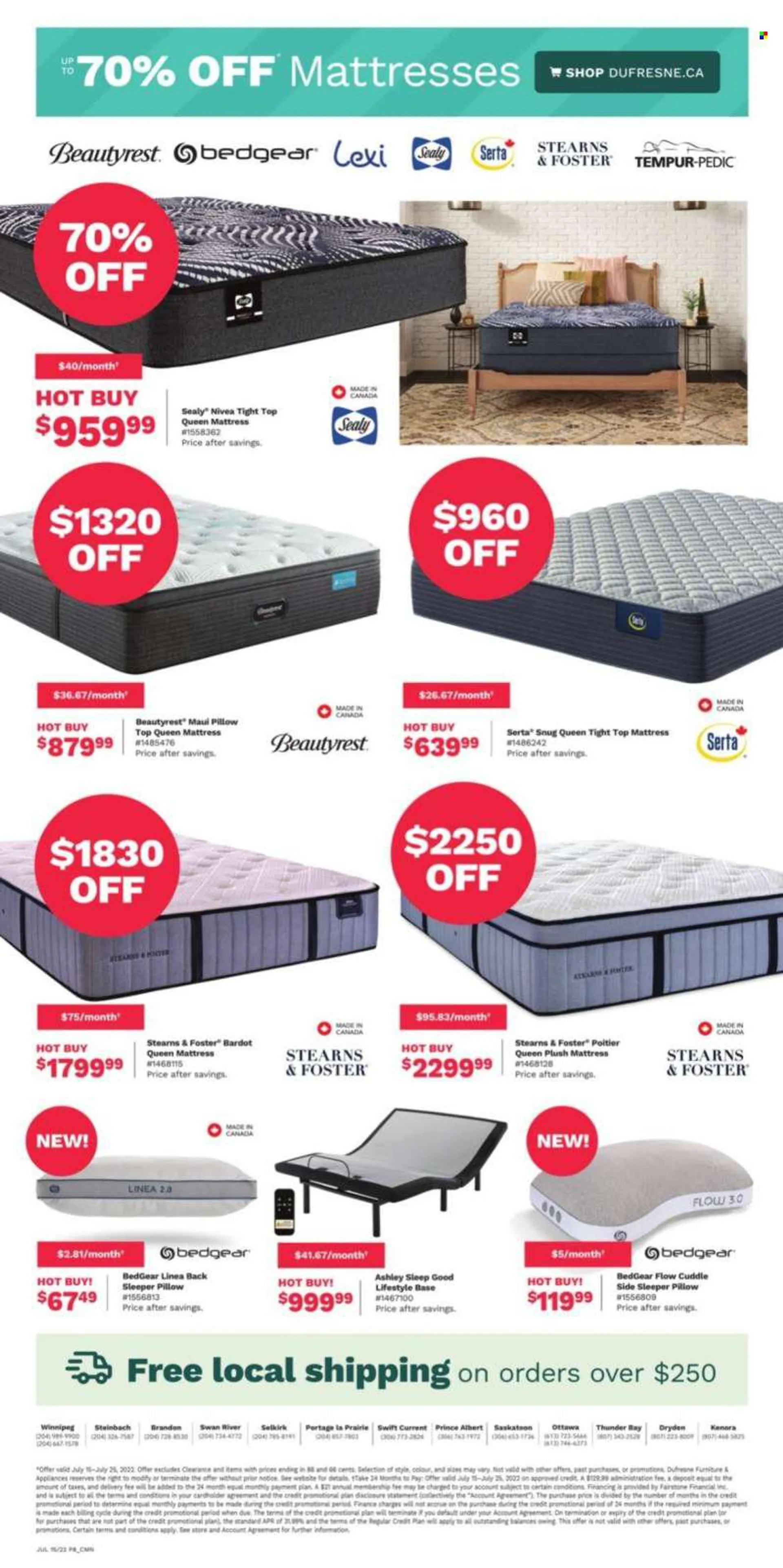 Dufresne Flyer - July 15, 2022 - July 25, 2022 - Sales products - pillow, mattress. Page 7.