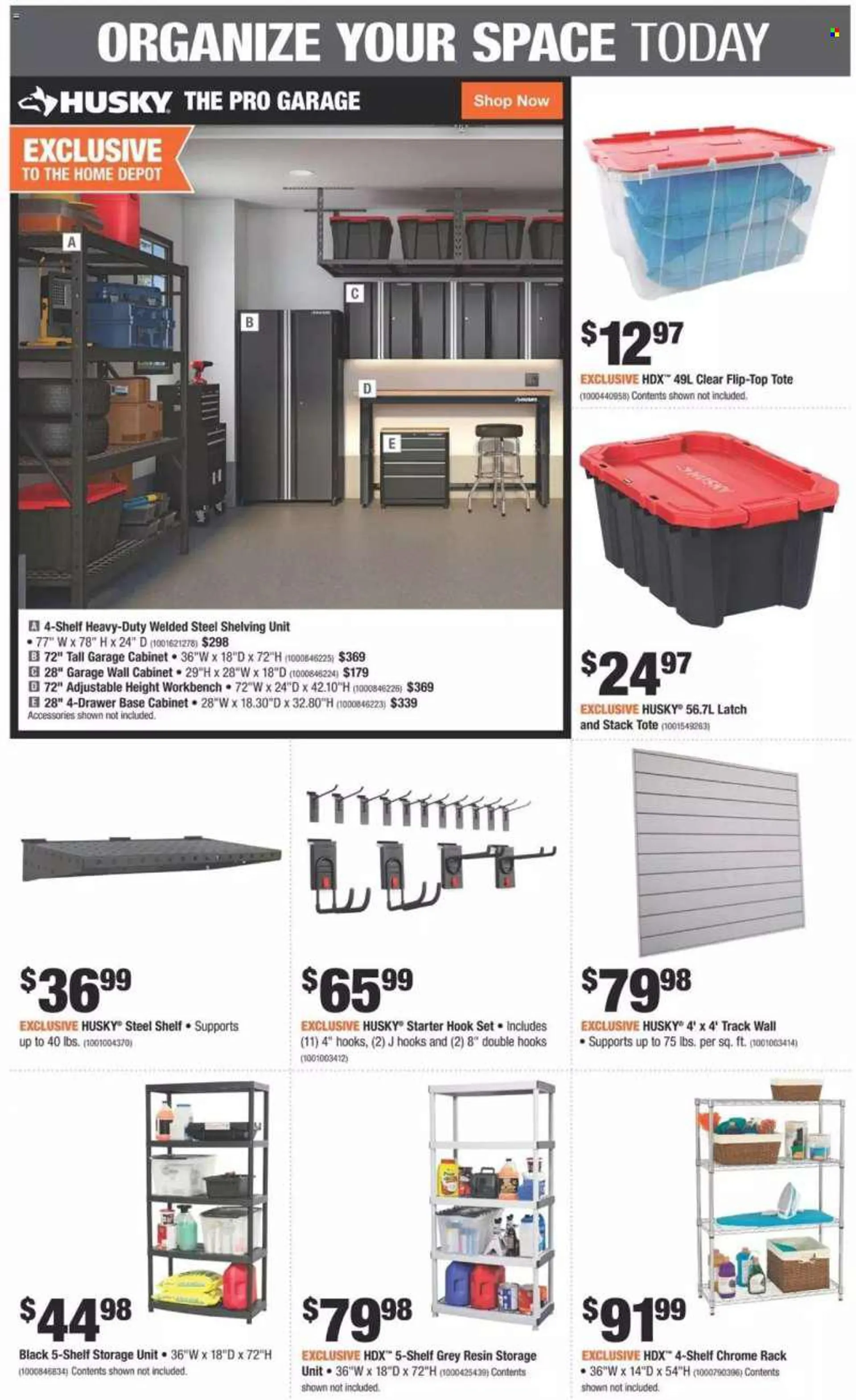 The Home Depot Flyer - June 30, 2022 - July 06, 2022 - Sales products - cabinet, wall cabinet, work bench, drawer base, shelves, shelf unit, tote. Page 18.