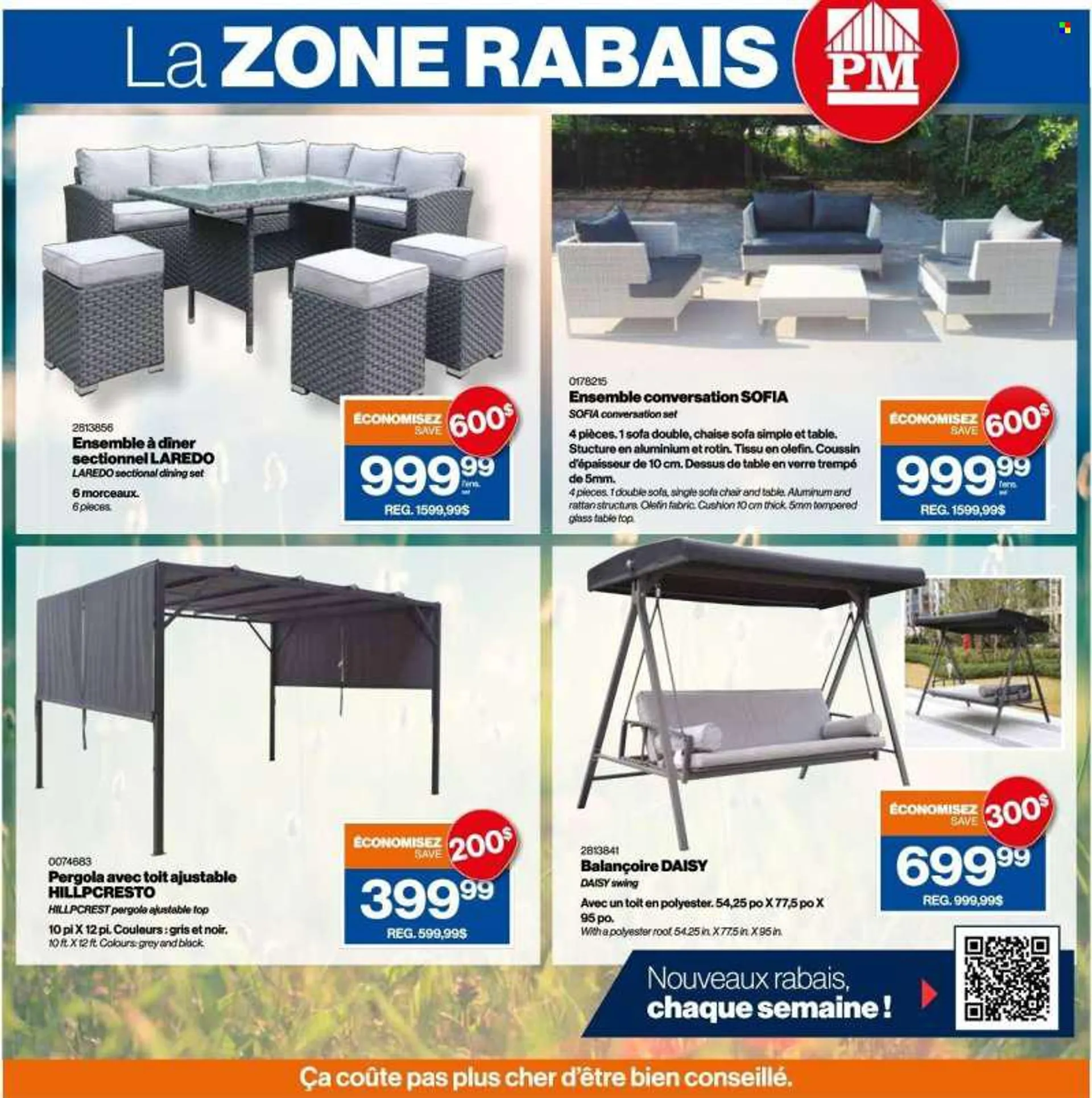 Patrick Morin Flyer - June 30, 2022 - July 06, 2022 - Sales products - cushion, dining set, table, chair, sofa, pergola. Page 11.