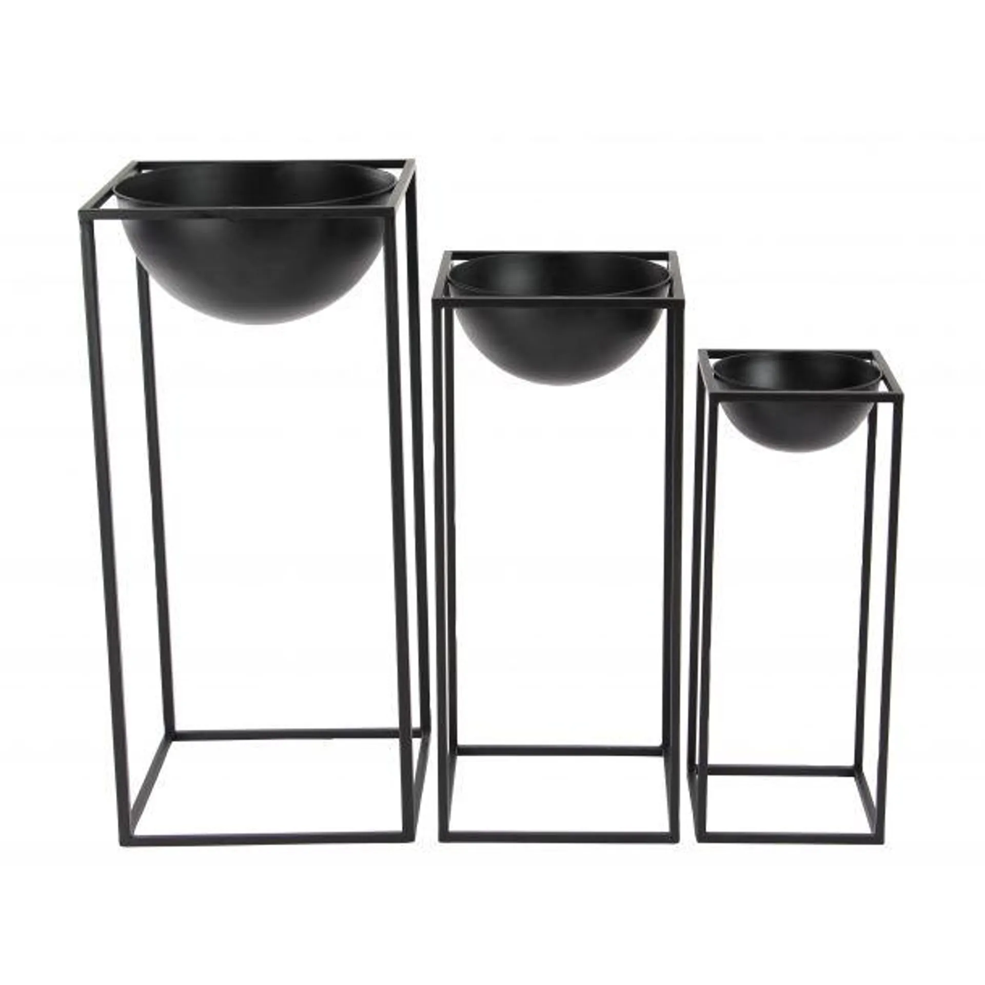 Set of 3 Black Metal Modern Planter, 20", 24", 28"