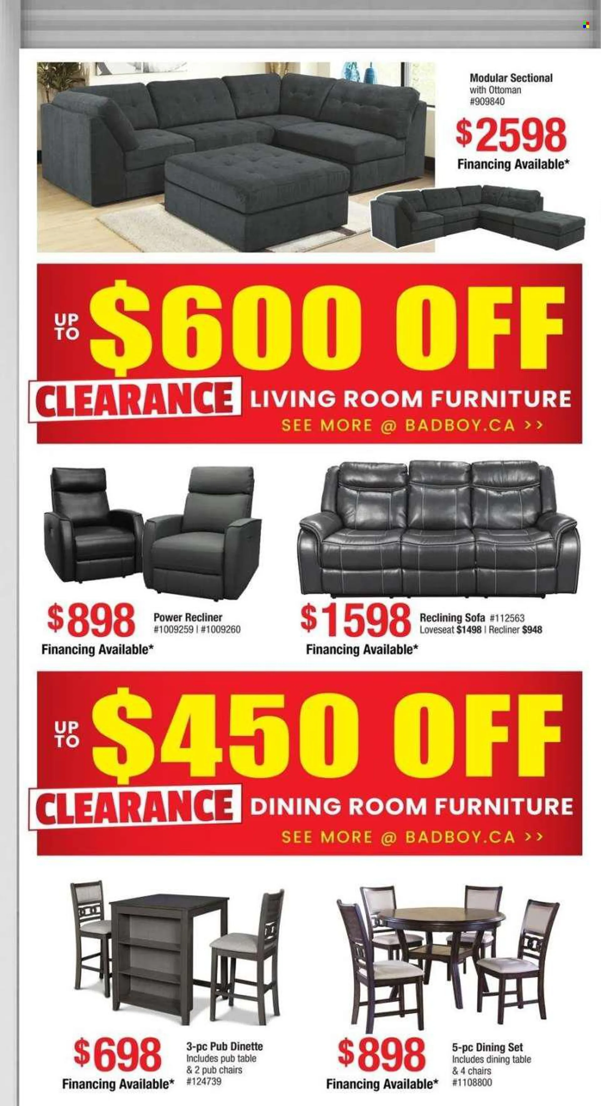 Bad Boy Superstore Flyer - June 10, 2022 - July 12, 2022 - Sales products - chair, dining set, dining table, table, loveseat, sofa, recliner chair, ottoman. Page 2.