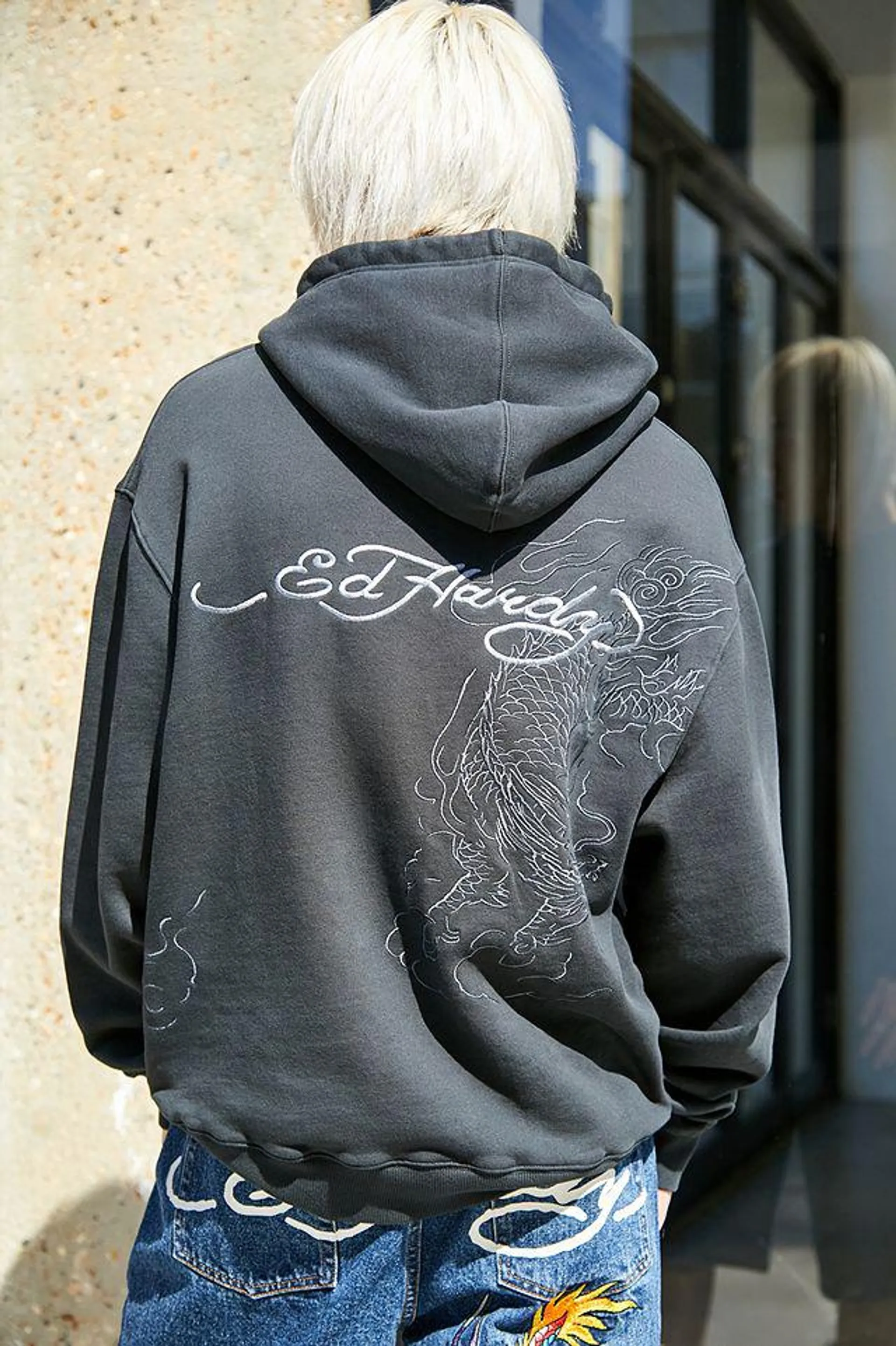 Ed Hardy UO Exclusive Black Dragon Embroidered Hoodie