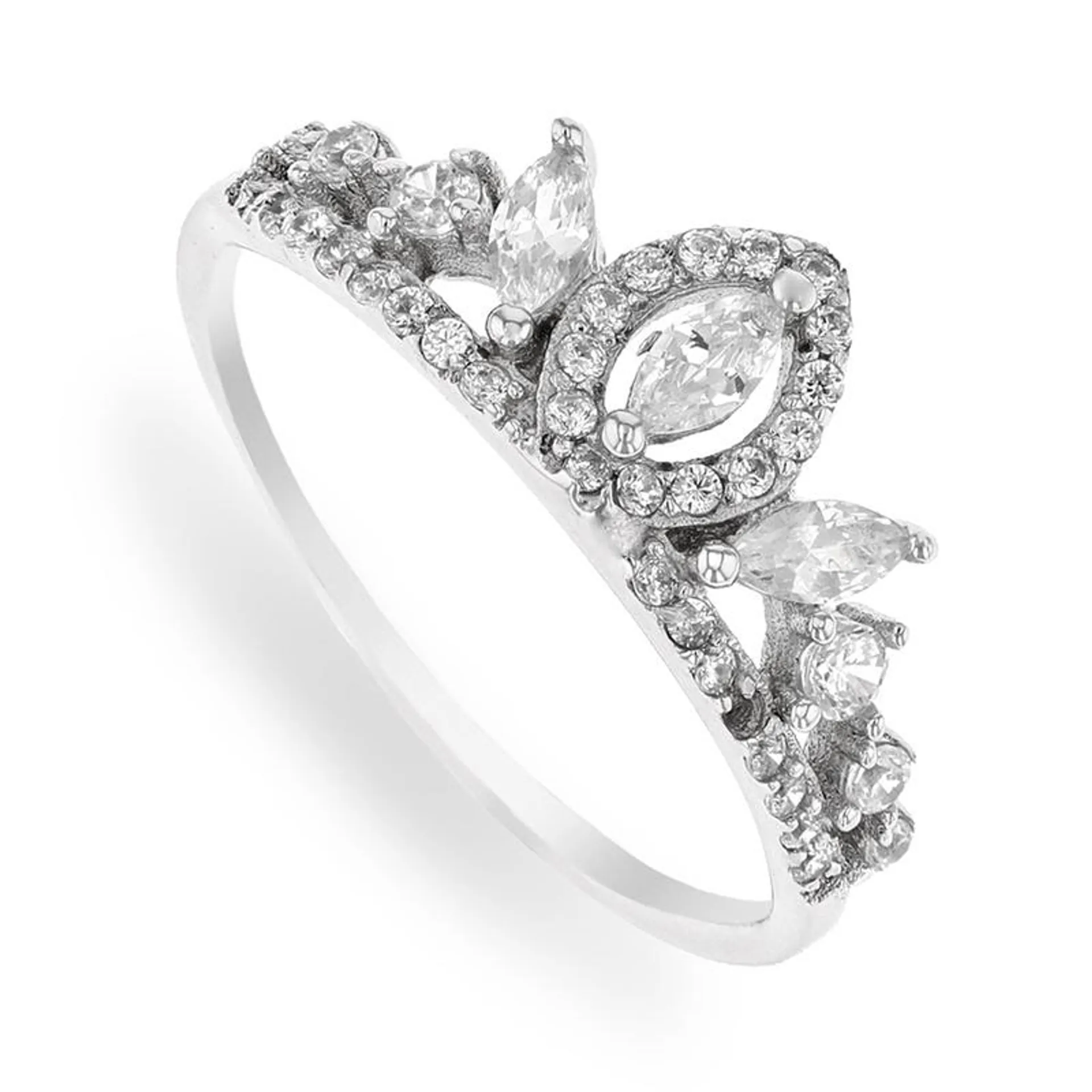 Sterling Silver & Cubic Zirconia Princess Tiara Ring