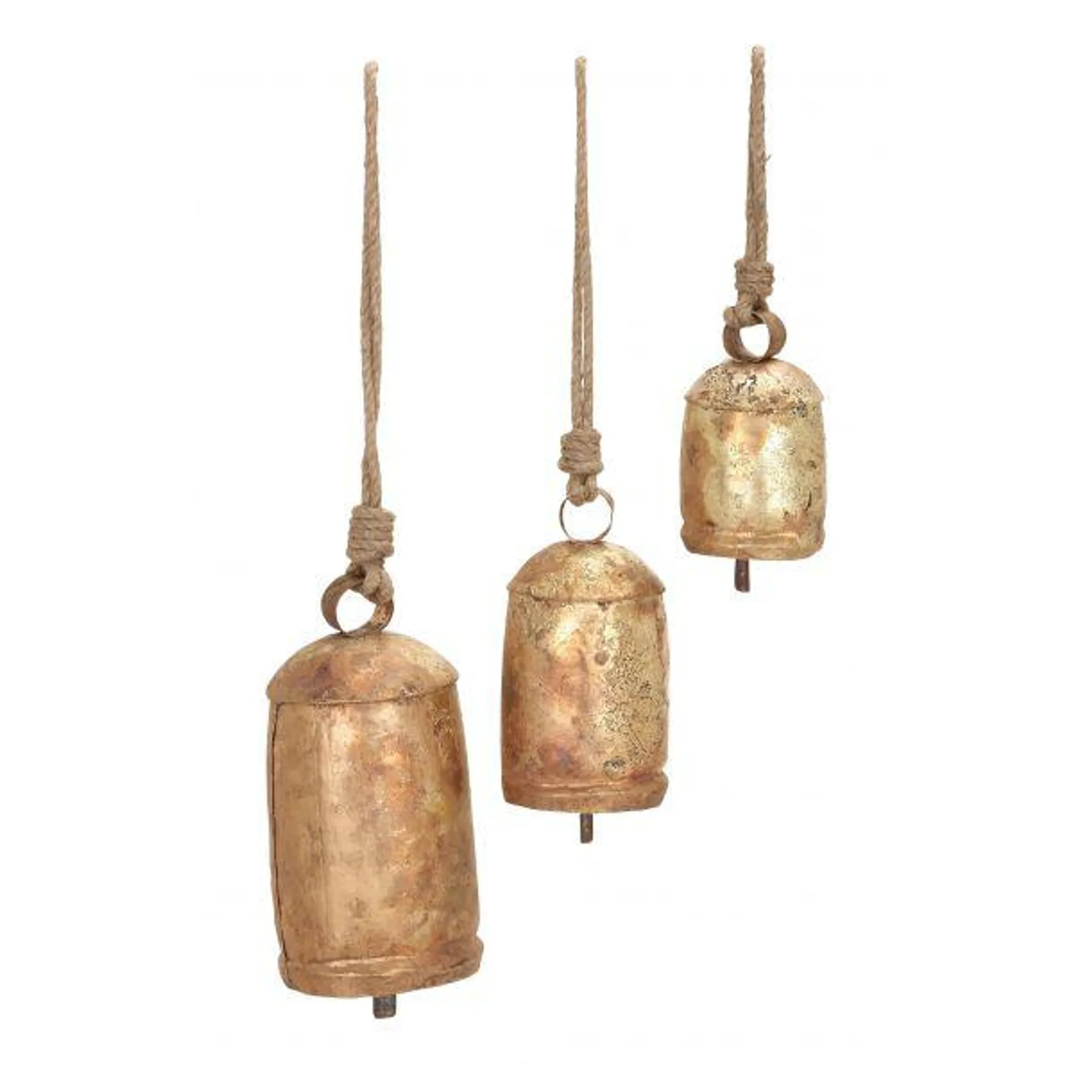 Set of 3 Gold Metal Rustic Windchime, 22", 18", 12"