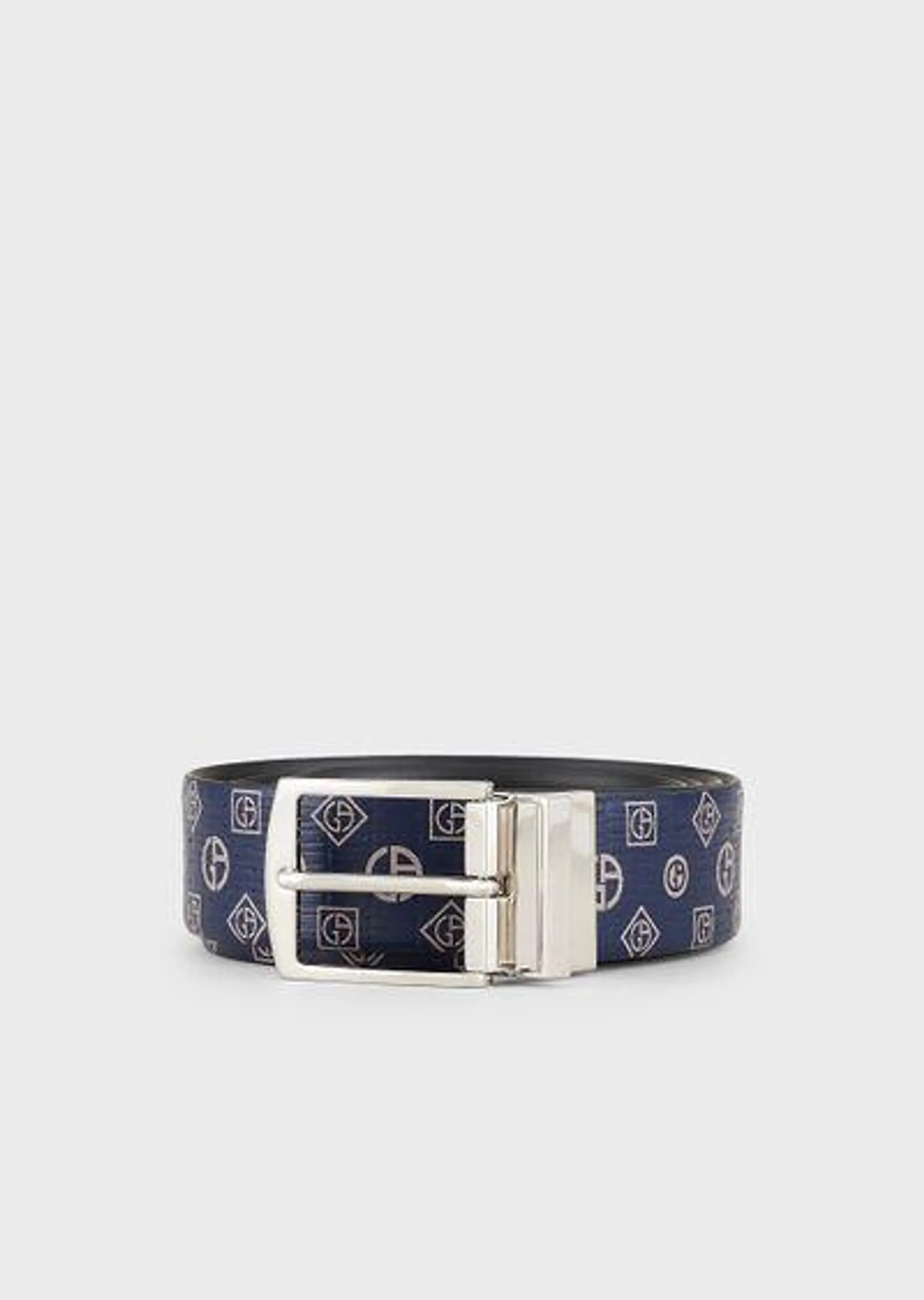 Reversible belt in leather with all-over logo print
