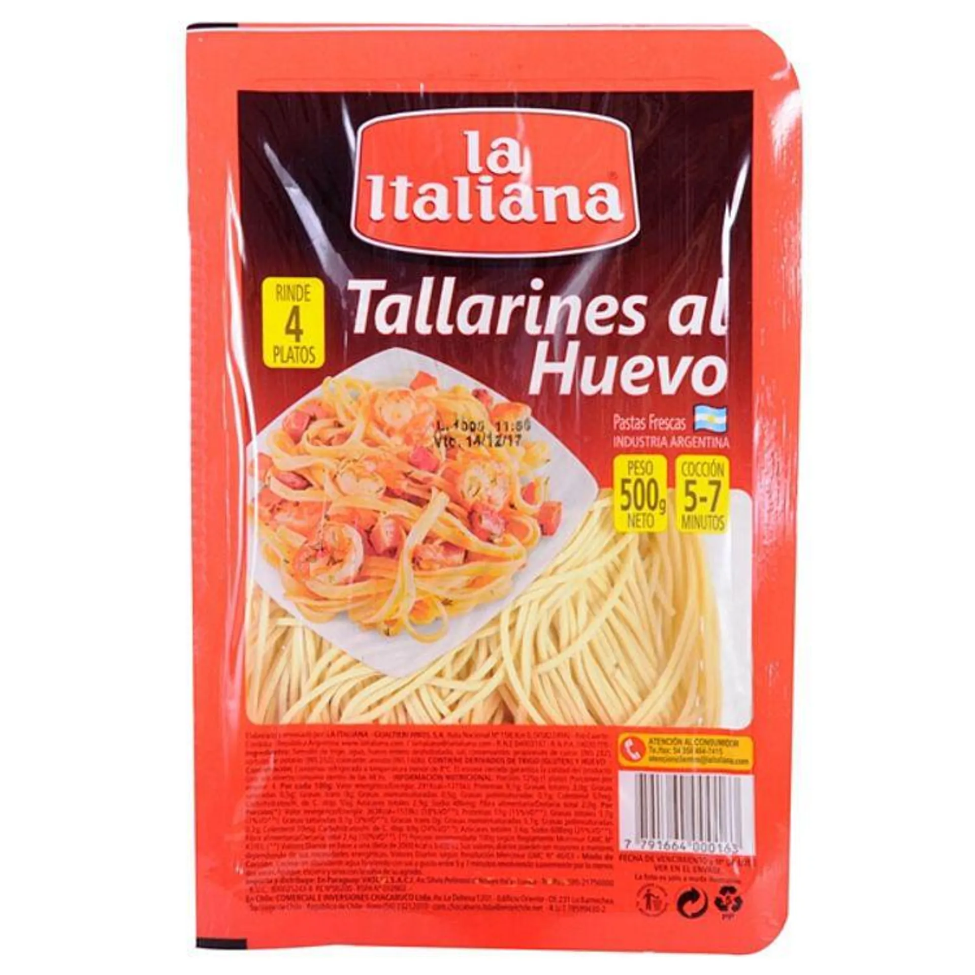 Tallarines Al Huevo Italana 500Gr - TALLARINES ITAL.AL HUEVO X500G