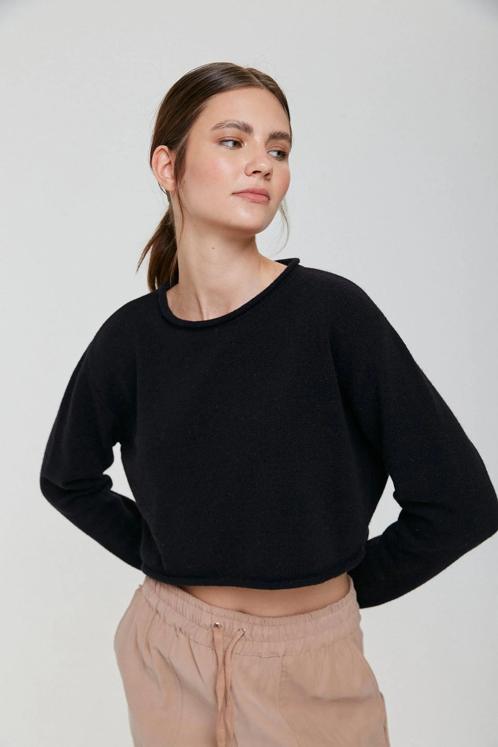 Sweater Crop Holly - Negro